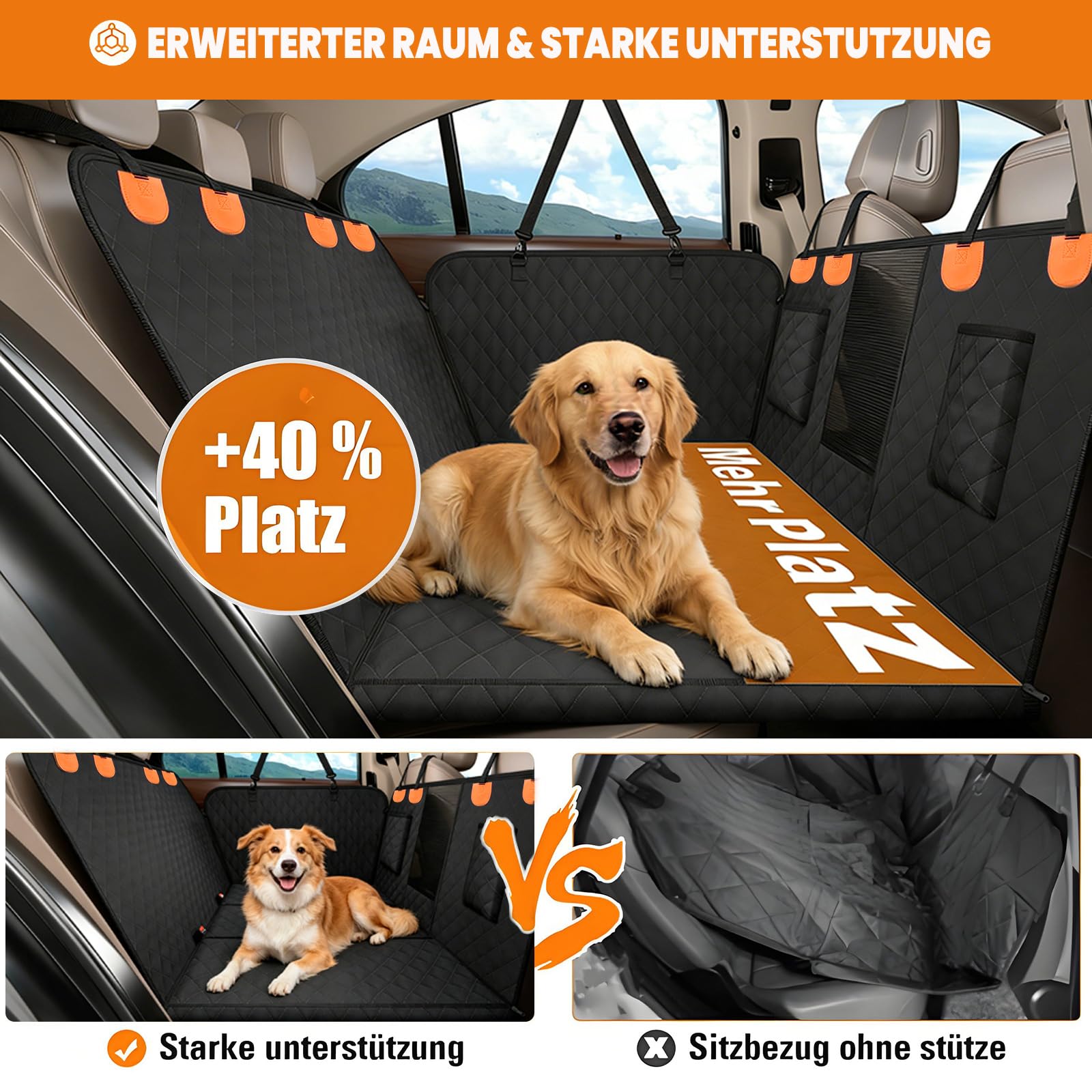 Hundedecke Auto Rückbank[135x60cm], Rückbankschutz Hund mit Harter Unterseit (300 Pfund Traglast), Wasserdicht, Kratzfest, Rücksitzschutz für SUV & Familienauto, Waschbar