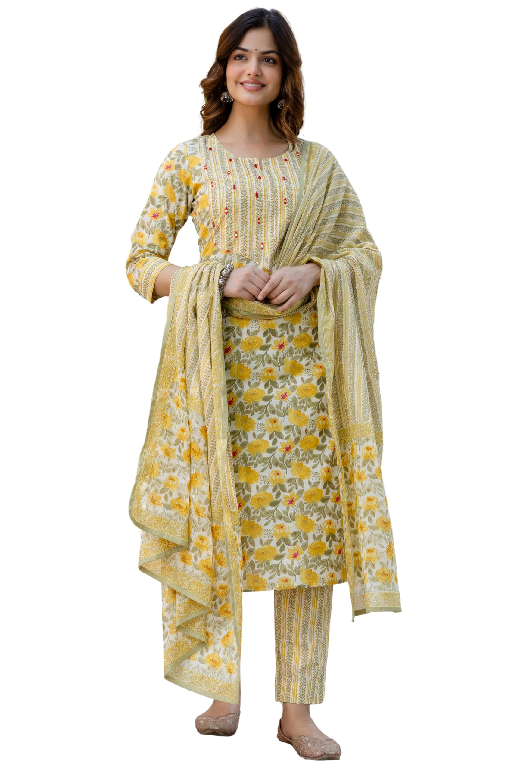 Women Printed Kurta Set with Dupatta | Cotton Ethnic Kurti Set | Straight Kurti Pant Set for Daily-image-29