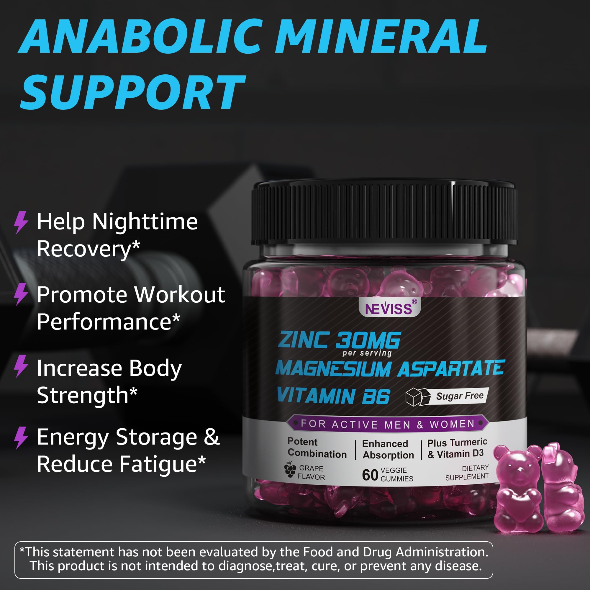 Zinc and Magnesium Aspartate Recovery Supplement, Post Workout Gummies — Amazon image 4