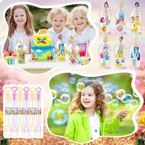 Miniatura 7 de Bofootts 136 piezas de recuerdos de fiesta de princesa para niños, suministros de fiesta de cumpleaños de princesa, popotes reutilizables, tazas,