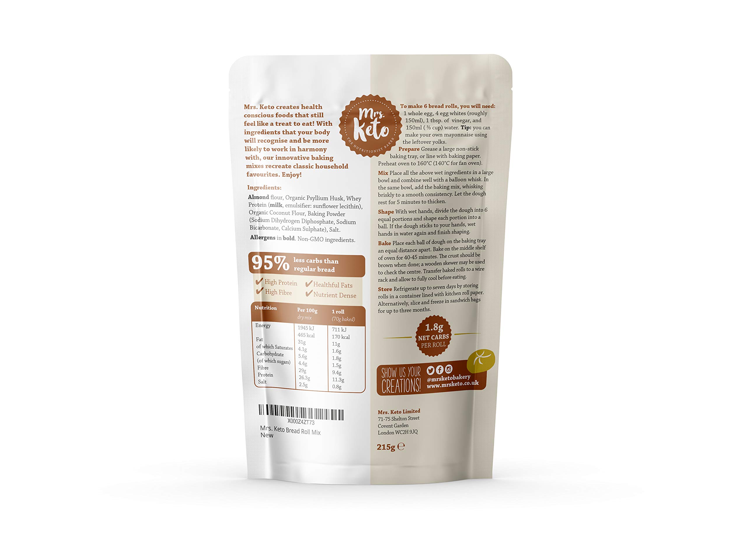 Mrs. Keto Low Carb Bread Roll Mix Gluten Free Baking Mix Atkins & Diabetic Friendly Buy