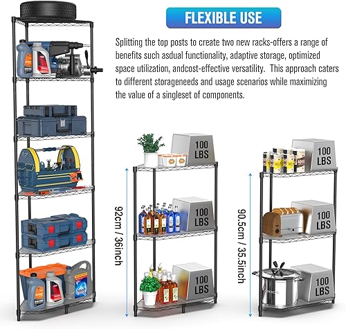 Miniatura 5 de Estantería de alambre esquinero NSF de 6 niveles, 20 x 20 x 72 pulgadas, 600 libras, estante de almacenamiento de metal ajustable resistente con