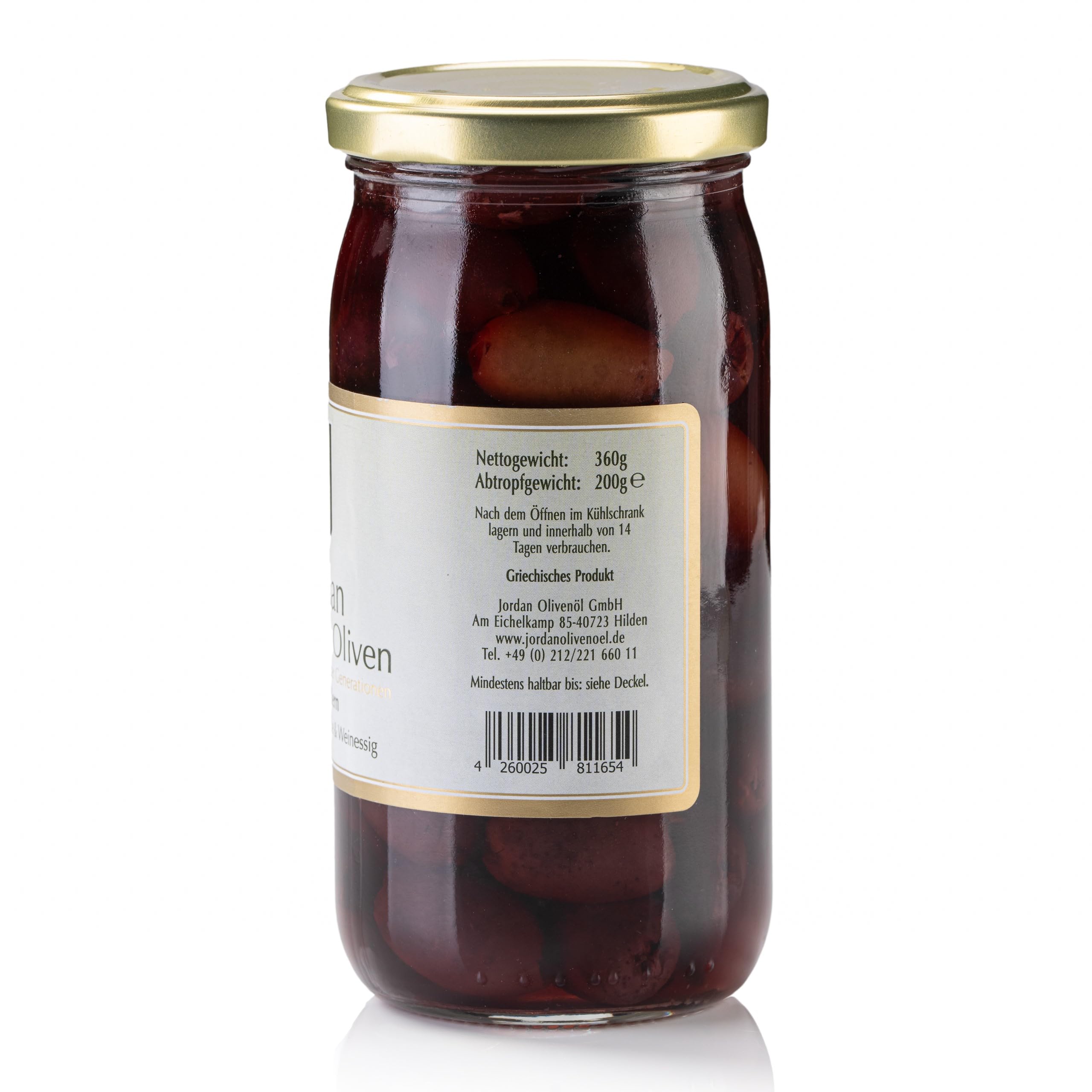 Jordan Olivenöl - Griechische Kalamata Oliven ohne Stein eingelegt in Salzlake - Glas 360 gr - Abtropfgewicht 200 gr - 6er Pack - Tafeloliven ohne Kern aus Griechenland