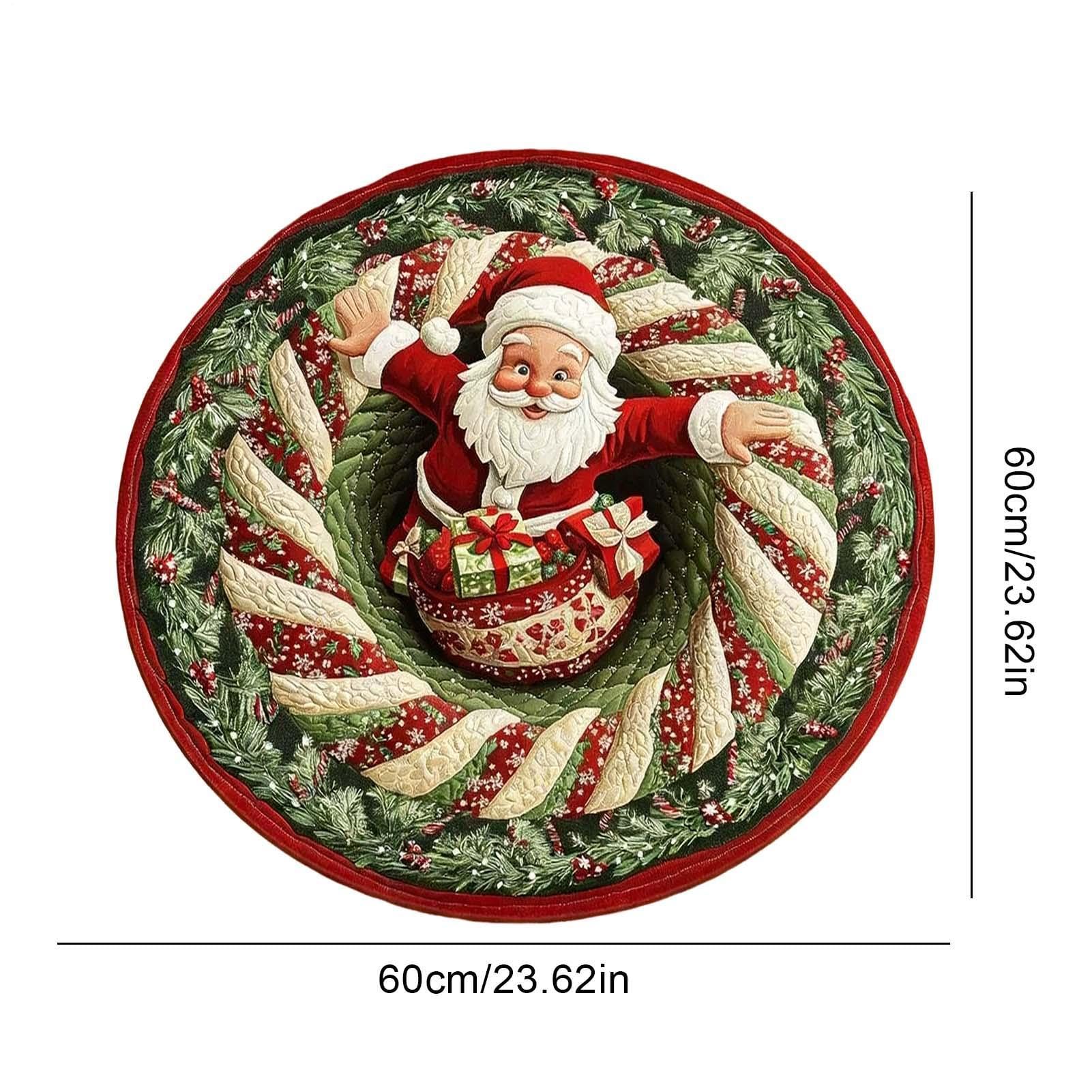 Tapis Rond De Noël en Illusion 3D Tapis Père Noël Anti-Dérapant 3D