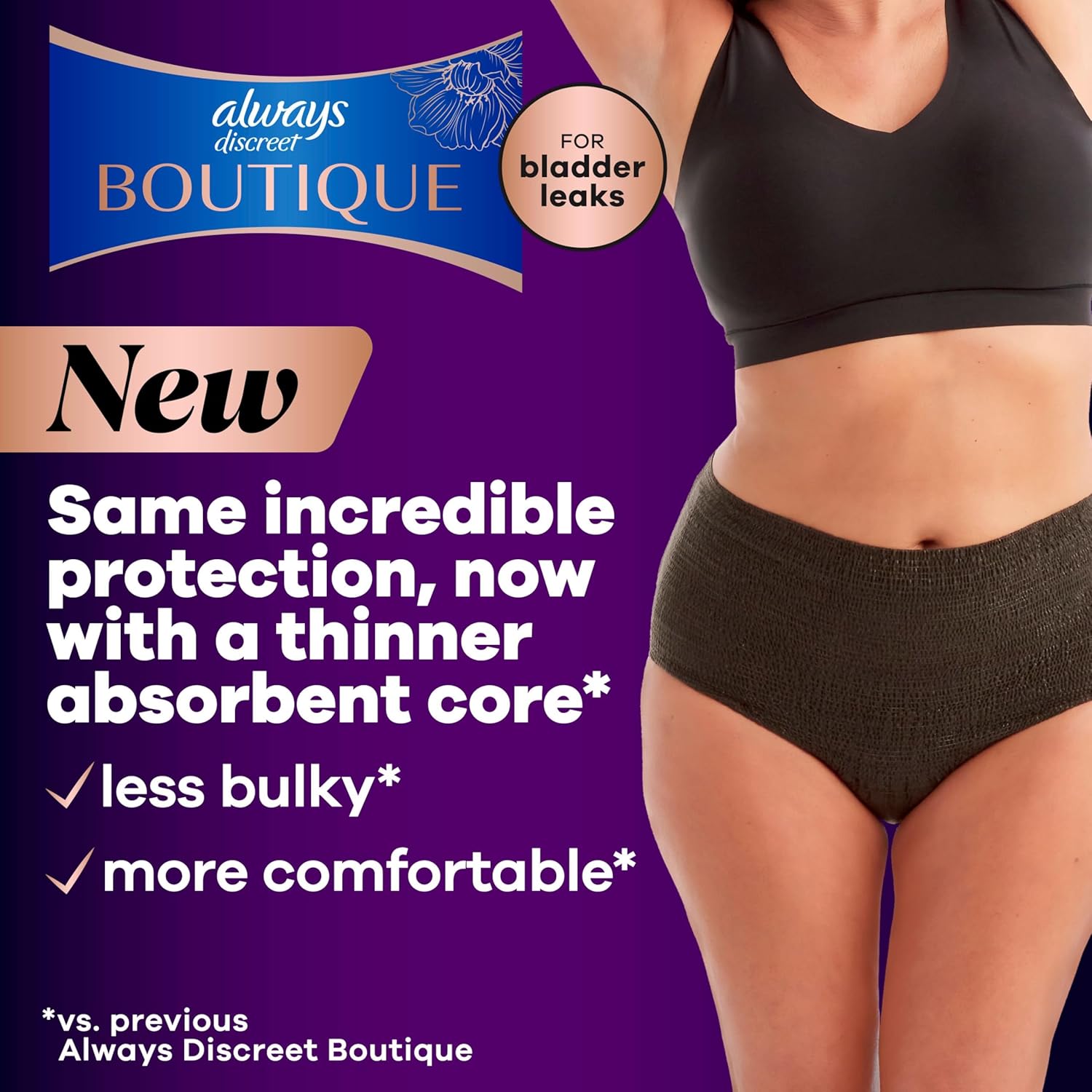 Always Discreet Boutique Incontinence and Postpartum Underwear for Women, Maximum Protection, Small/Medium, Black, 20 Count - Image 2