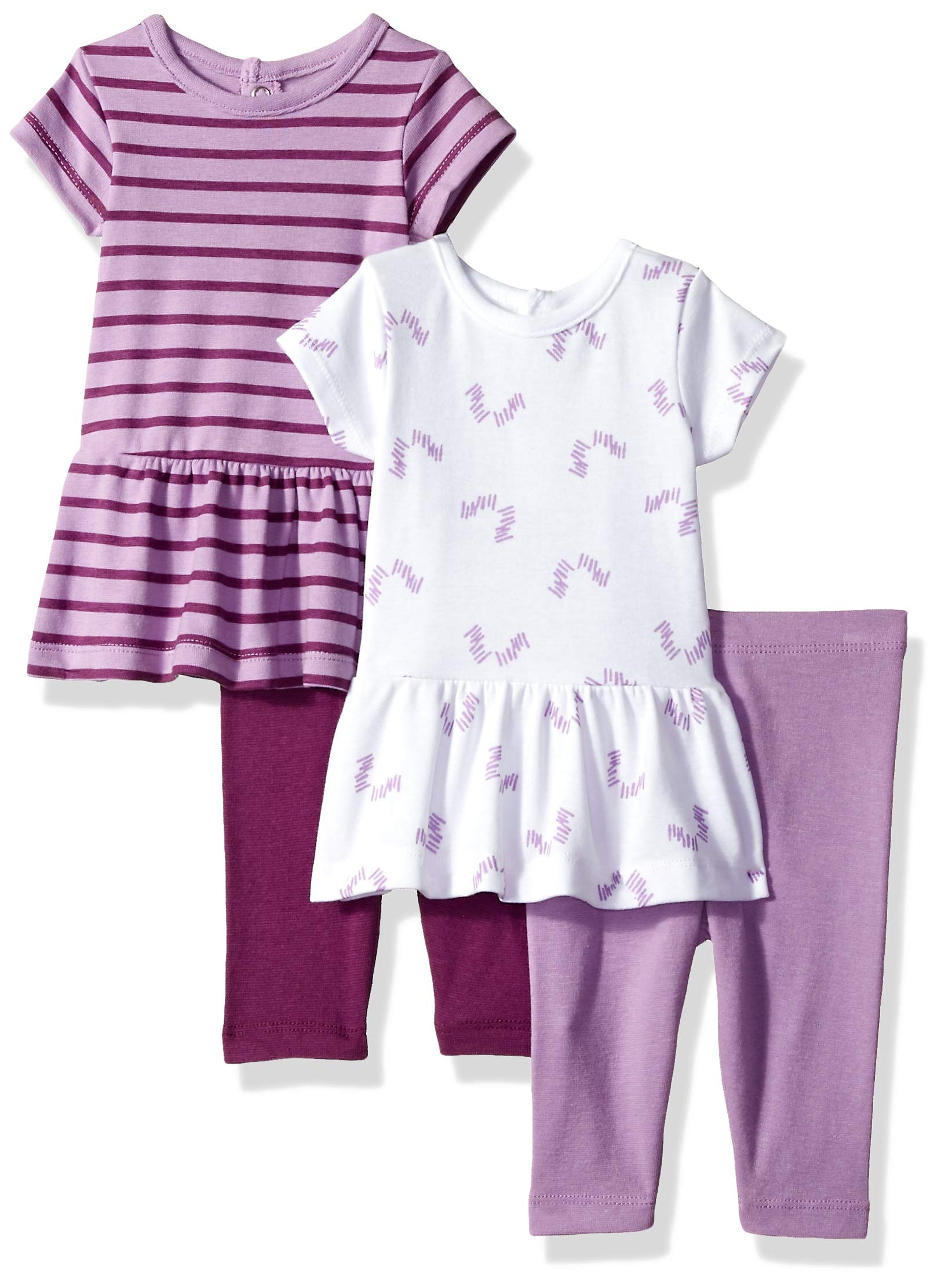 Hanes Ultimate Baby Girls Flexy Set Niños Bebes - 2 vestidos de manga corta con 2 leggings - 6-12 meses