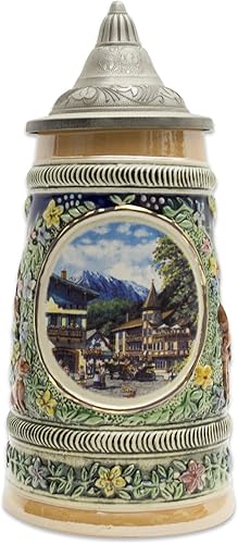 0,55 L  OktoberfestHaus "Sommer" (Summer) In Germany Beer Stein with Lid (#2 en la colección de cuatro tazas) Jarras de cerveza, jarras de cerámica,