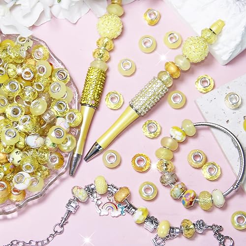 Vista 13 de Cuentas de agujero grande negro europeo para bolígrafos, 100 piezas surtidas de agujeros grandes de hadas, varita de jardín, cuentas espaciadoras