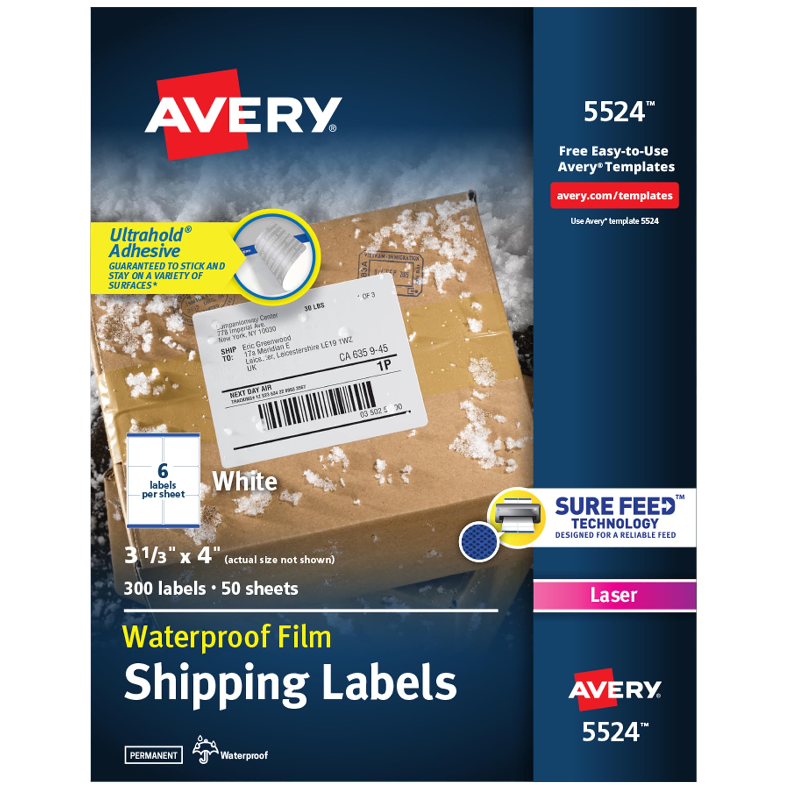 300 Waterproof Shipping Labels, 3-1/3" x 4"