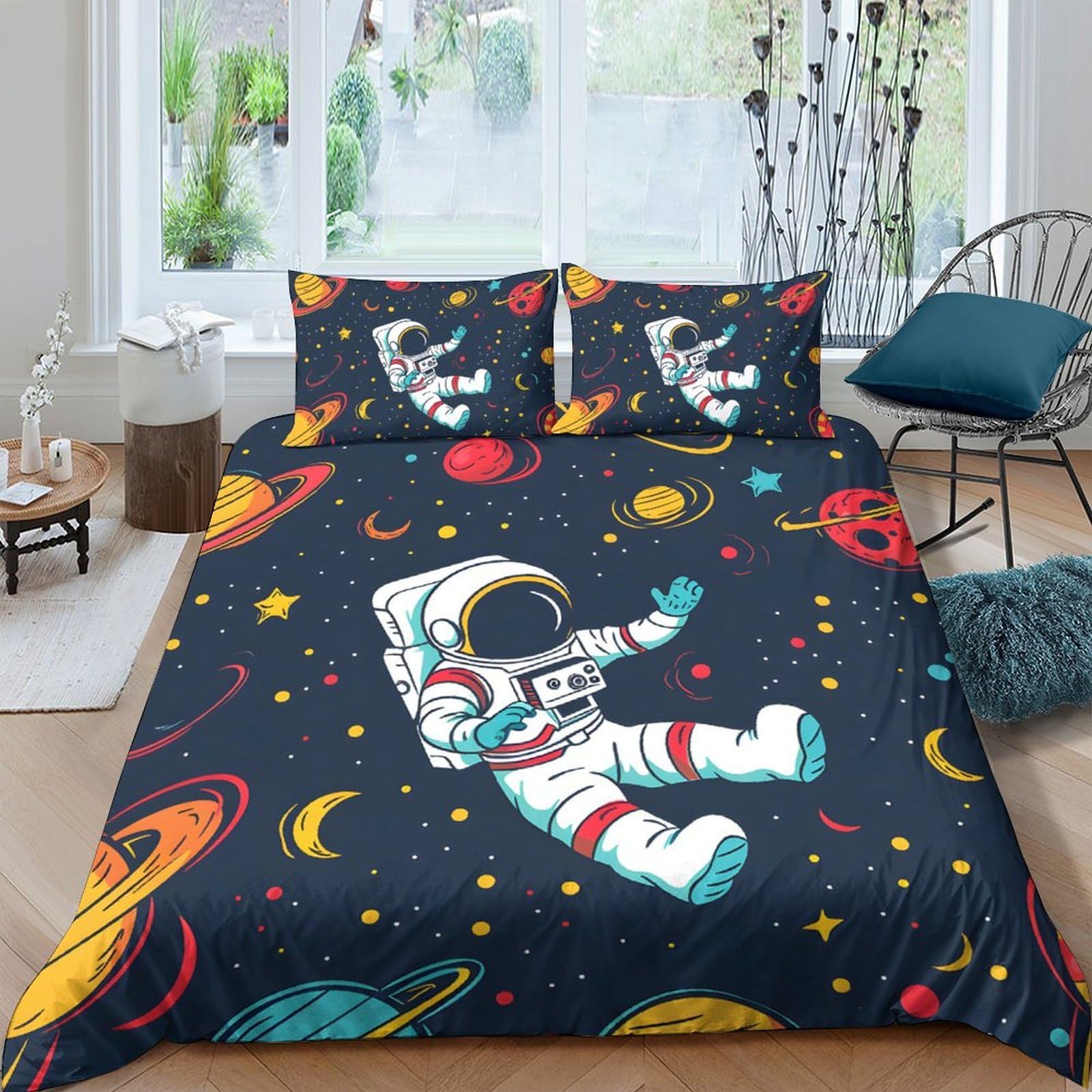 Ctjqhvkz Style-8 3D Printed Astronaut Galaxy Fitted Sheet Microfiber Soft Breathable Space Planet Mattress Cover Bedroom Dorm Decor Single（135X200cm）
