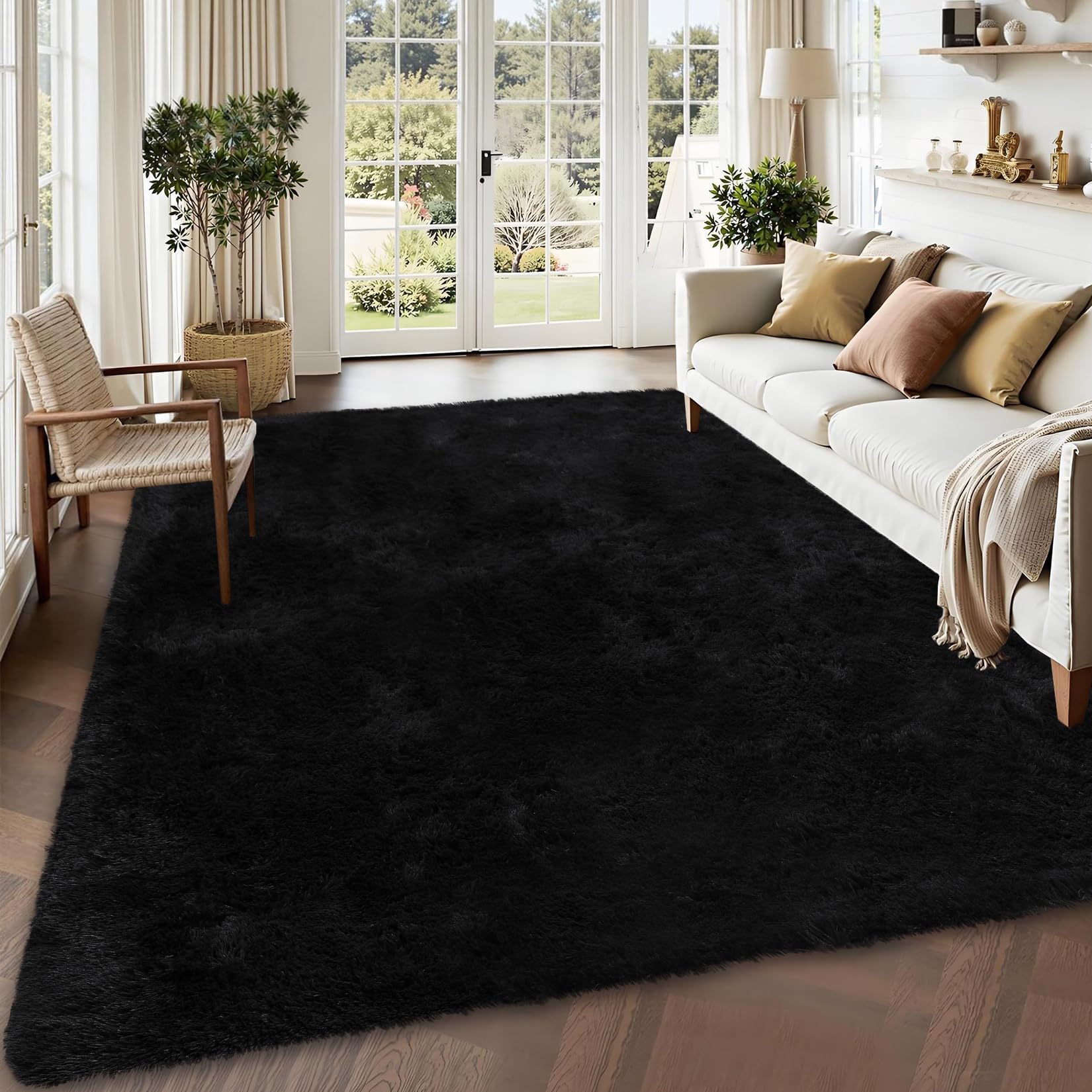 Alfombra de pasillo 2 x 6, suave, tie-Dye, de pelo largo, antideslizante, de felpa, para entrada o cabecera, no pierde sus pelos, lavable a máquina, efecto terciopelo (teñido negro/gris)