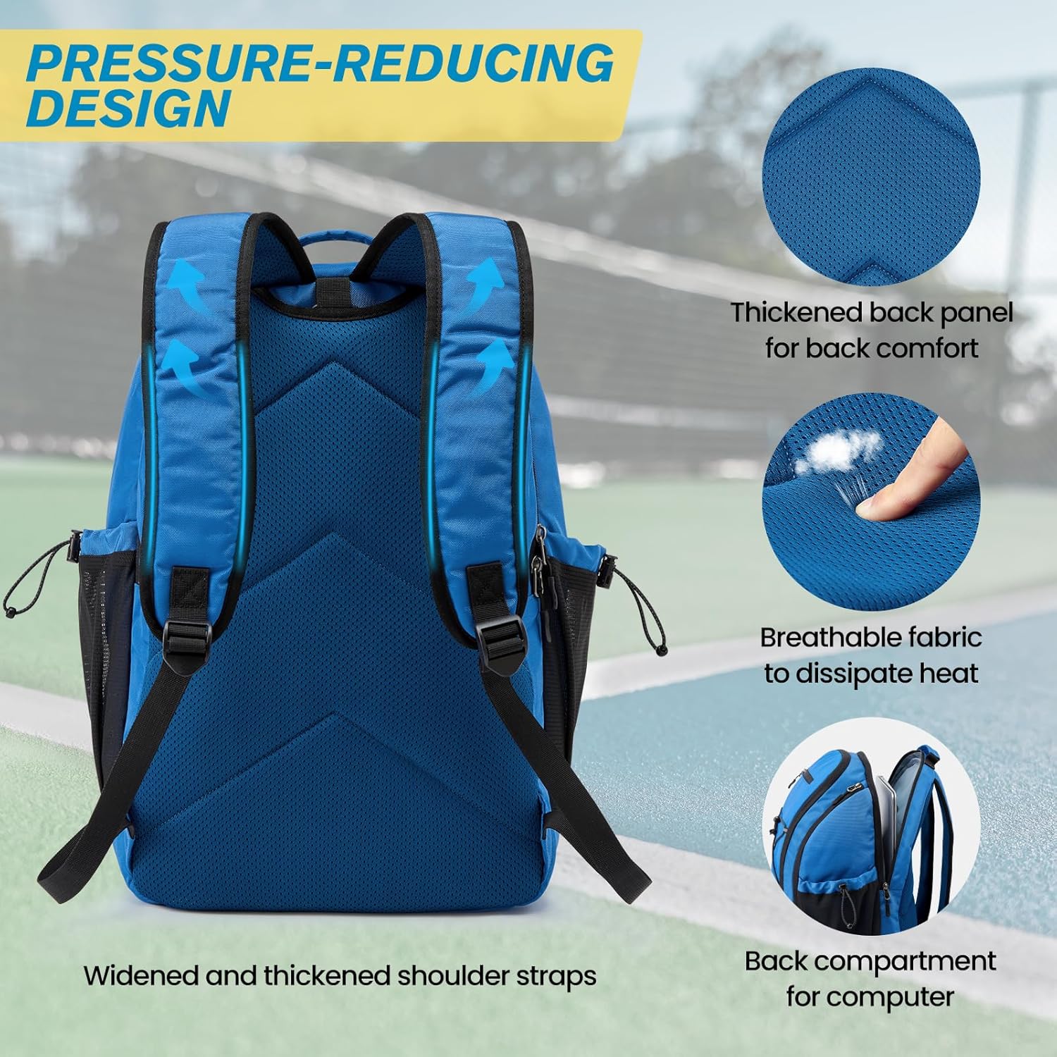 G4Free Pickleball Bag Pickleball Backpack for Women & Men School Backpack for Teens Bookbag for College Student with Fence Hook Laptop Compartment(Blue)