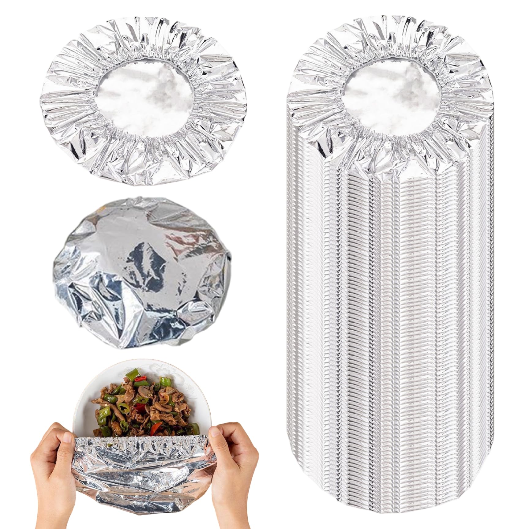 Hbbgdiy Silver 100Pcs Aluminum Foil Food Covers Reusable Insulation Stretch Elastic Bowl Covers For Kitchen Outdoor Picnic Party Food Fresh Keeping