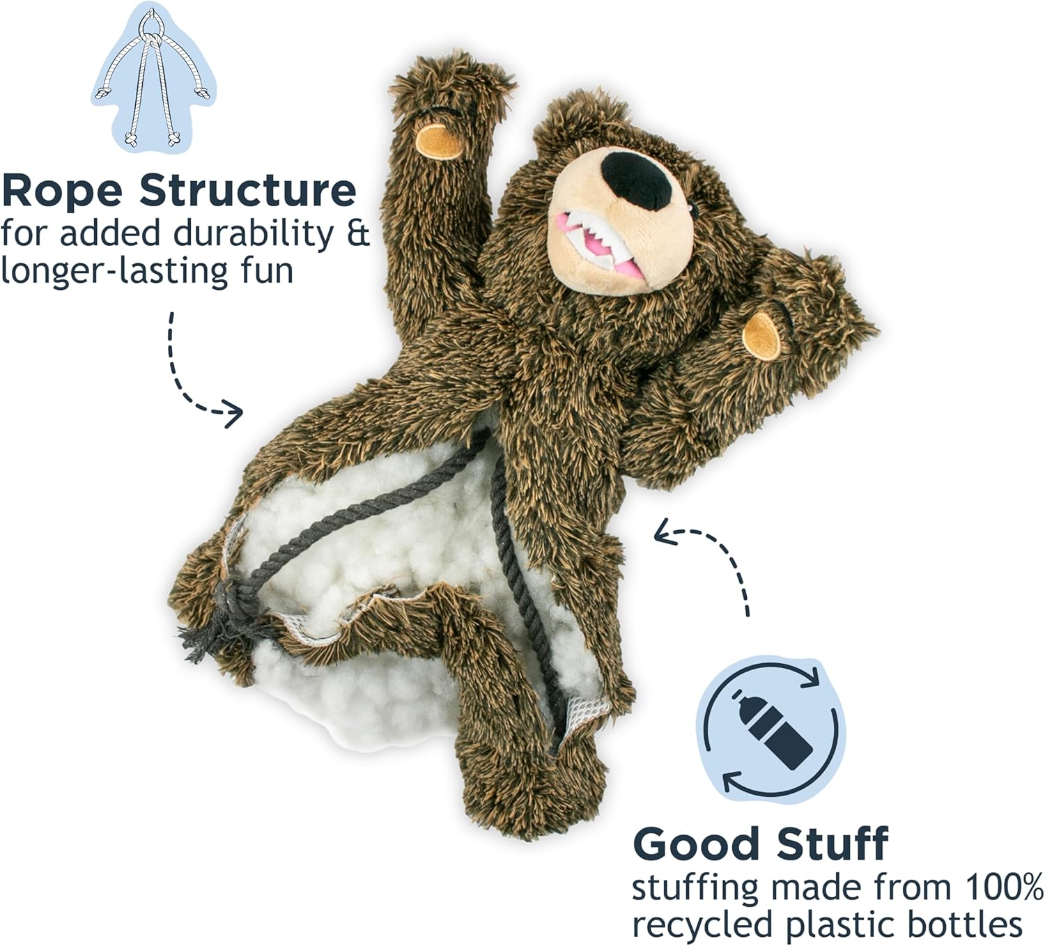 Tall Tails Grizzly Rope Body Dog Toy – Durable Plush Squeaky Dog Toy for Snuggling & Play