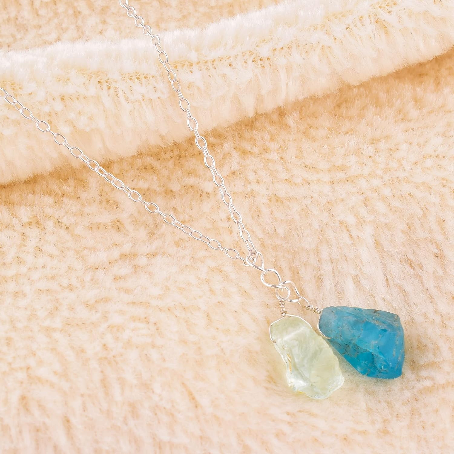 Raw Aquamarine and Apatite Natural Crystals Pendant Necklace, Raw Gemstone, Energy Healing Crystals, Birthday, Gift for Her, Gemstone Jewelry 18 inch AAA+ Quality (apatite and aquamarine) - Image 6