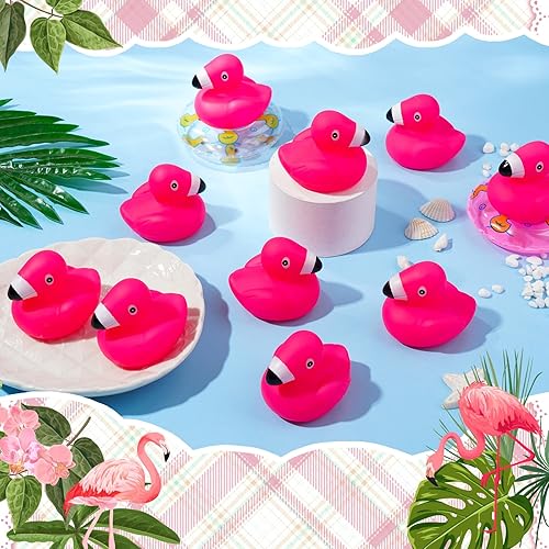 Miniatura 5 de 20 patitos de goma de flamenco rosa para niños, juguetes de baño flotantes, flamencos chirriantes, juguetes de baño, mini patos de goma, juguete de