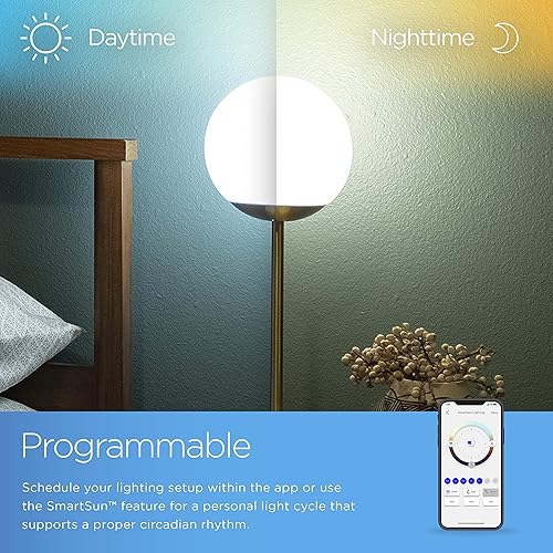 Miniatura 5 de Enbrighten Lámpara de mesa con bombilla inteligente Wi-FI, luz moderna, rango completo regulable, colores RGB vibrantes, puertos de carga USB