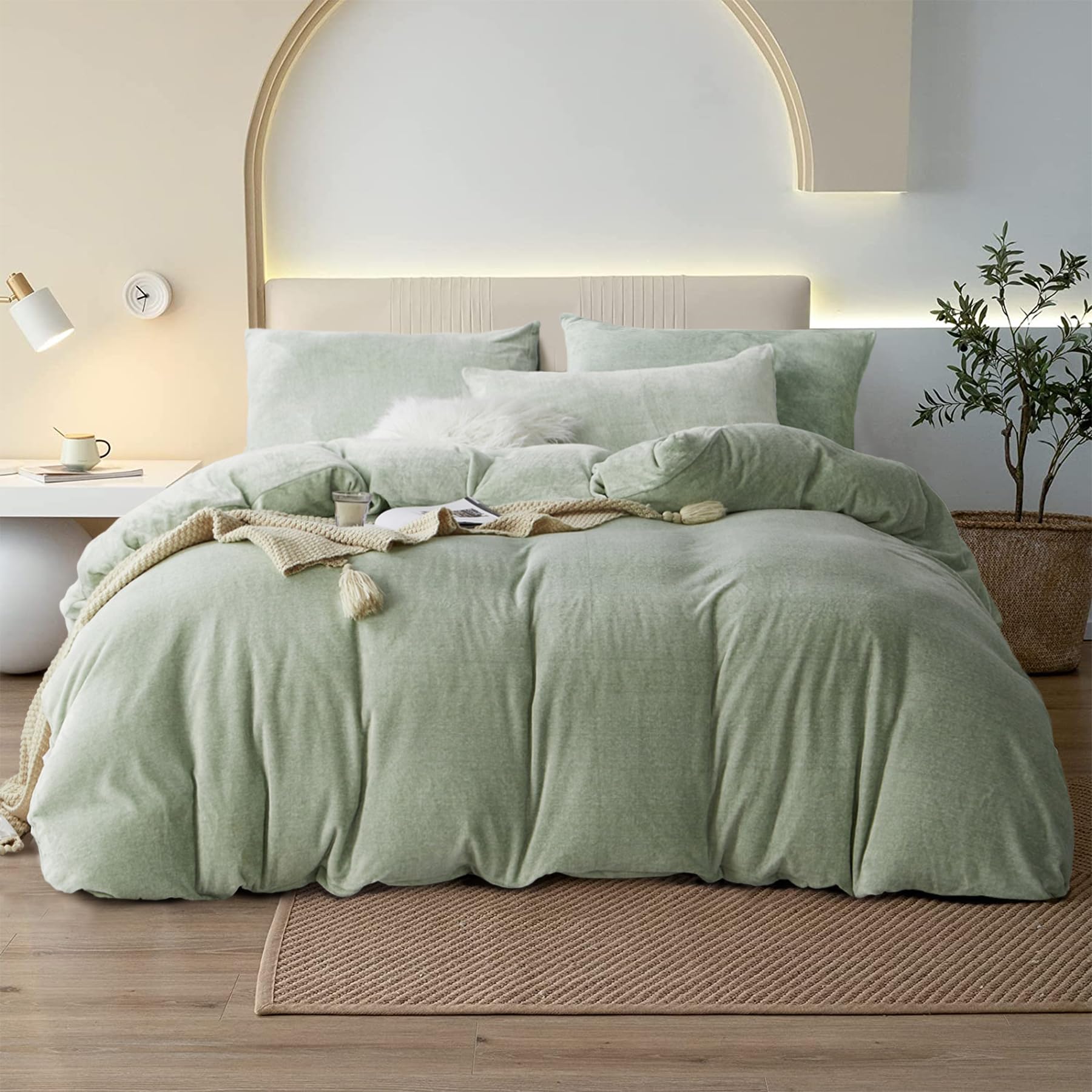 YASMENG Ropa de Cama de Invierno cálida, 200 x 220 cm, Color Verde, de Felpa, Funda nórdica con Cremallera y 2 Fundas de Almohada de 80 x 80 cm