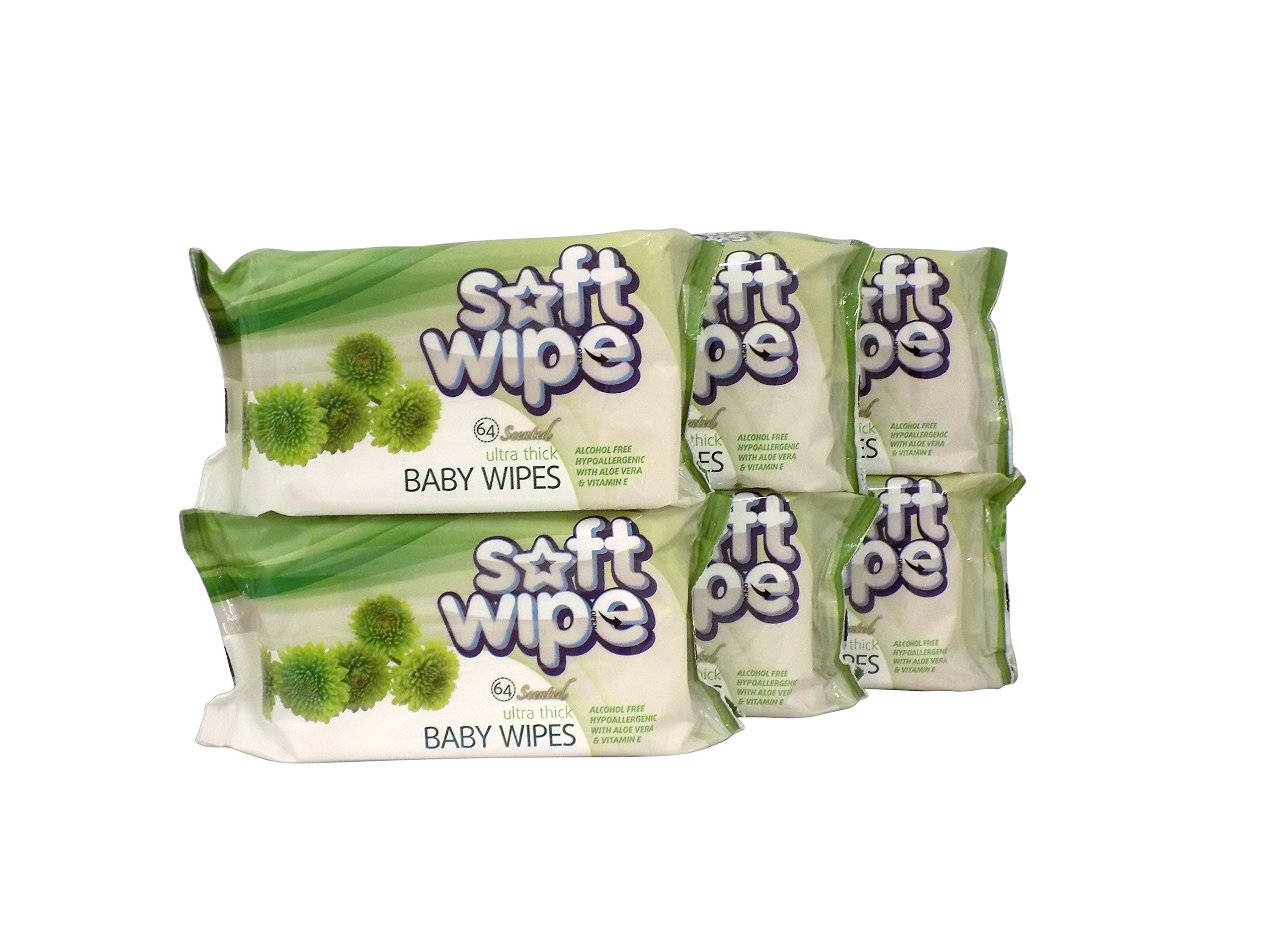 Soft Wipe 6 PACKES Ultra Thick Baby Wipes Total of 384 Wipes