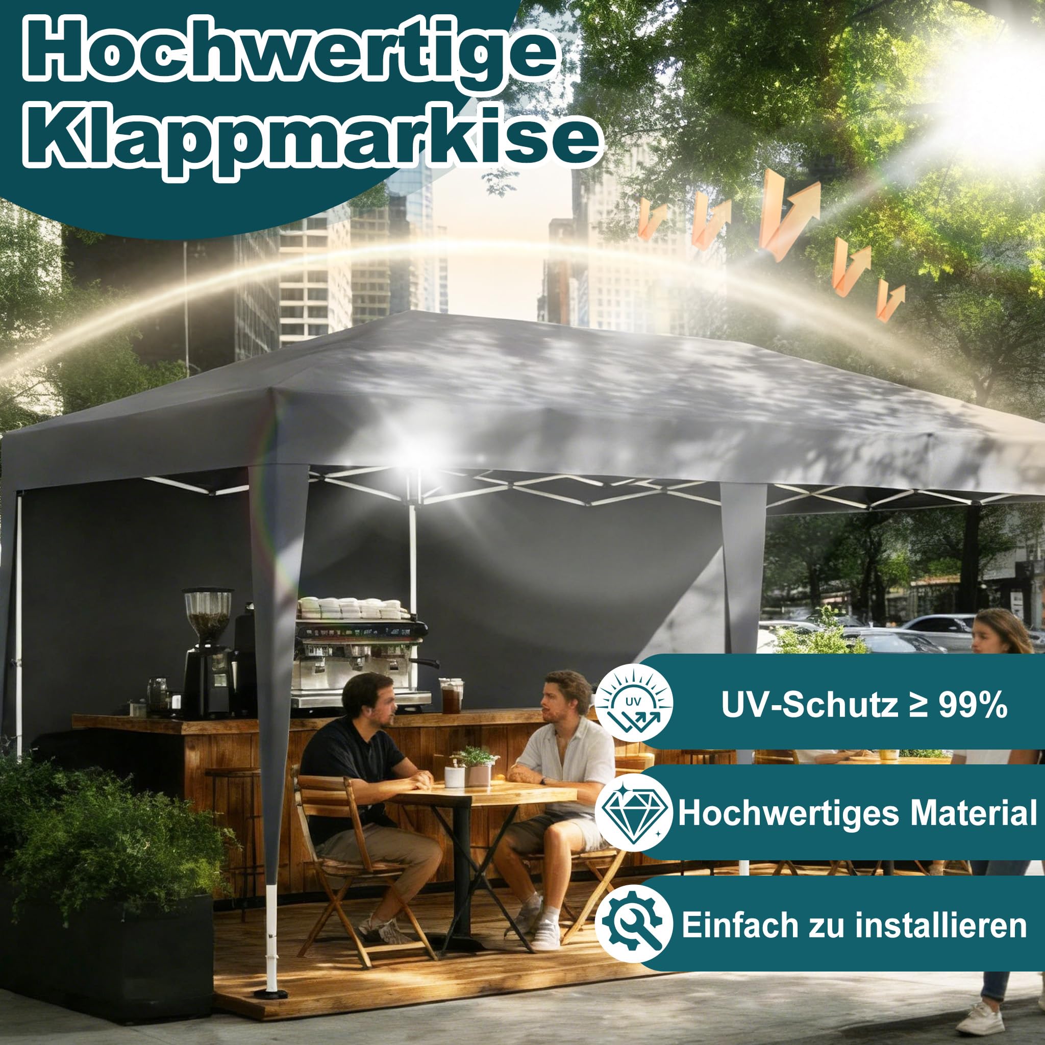 Aufun Pavillon Faltbar 3x6m, Partyzelt Faltpavillon Wasserdicht Grau