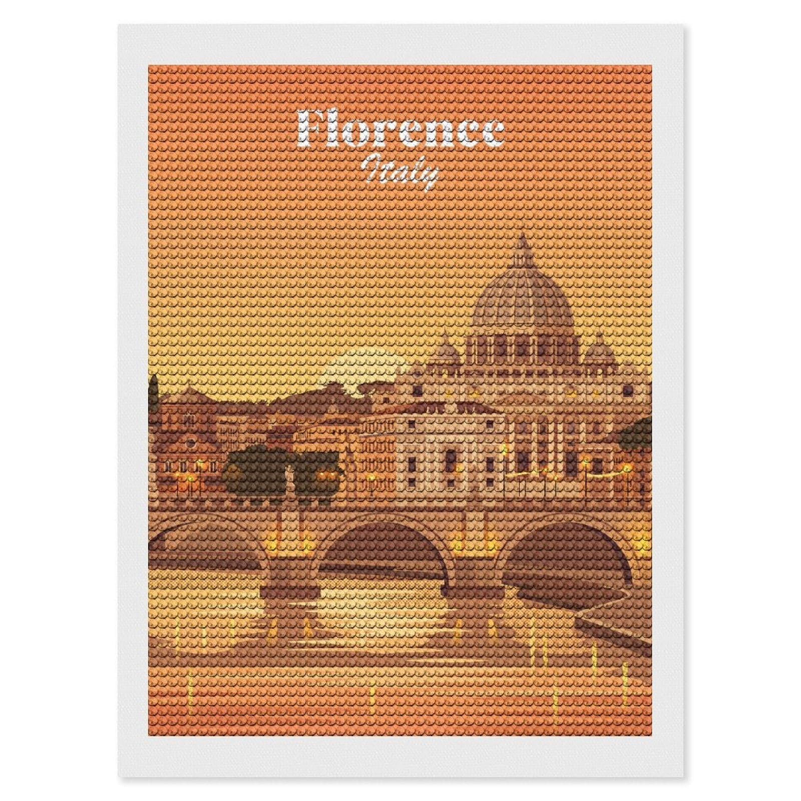 Junmoney Florence Italy Round Drill Diamond Painting 12"x16", for Craft Lovers, Stress Relief Craft, Bedroom Decor, Festive Craft Gift
