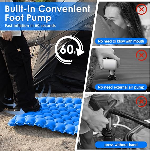 Camping Sleeping Pad, Ultralight Self Inflating Camping Mat with Air Pump | Quick Self-Inflation, Compact Design, No Extra Tool, Lightweight for Backpacking, Ideal for Camping/Hiking/Beach/Travel
