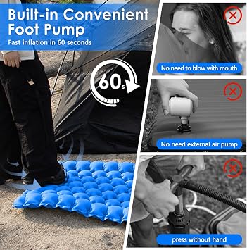 Camping Sleeping Pad, Ultralight Self Inflating Camping Mat with Air Pump | Quick Self-Inflation, Compact Design, No Extra Tool, Lightweight for Backpacking, Ideal for Camping/Hiking/Beach/Travel