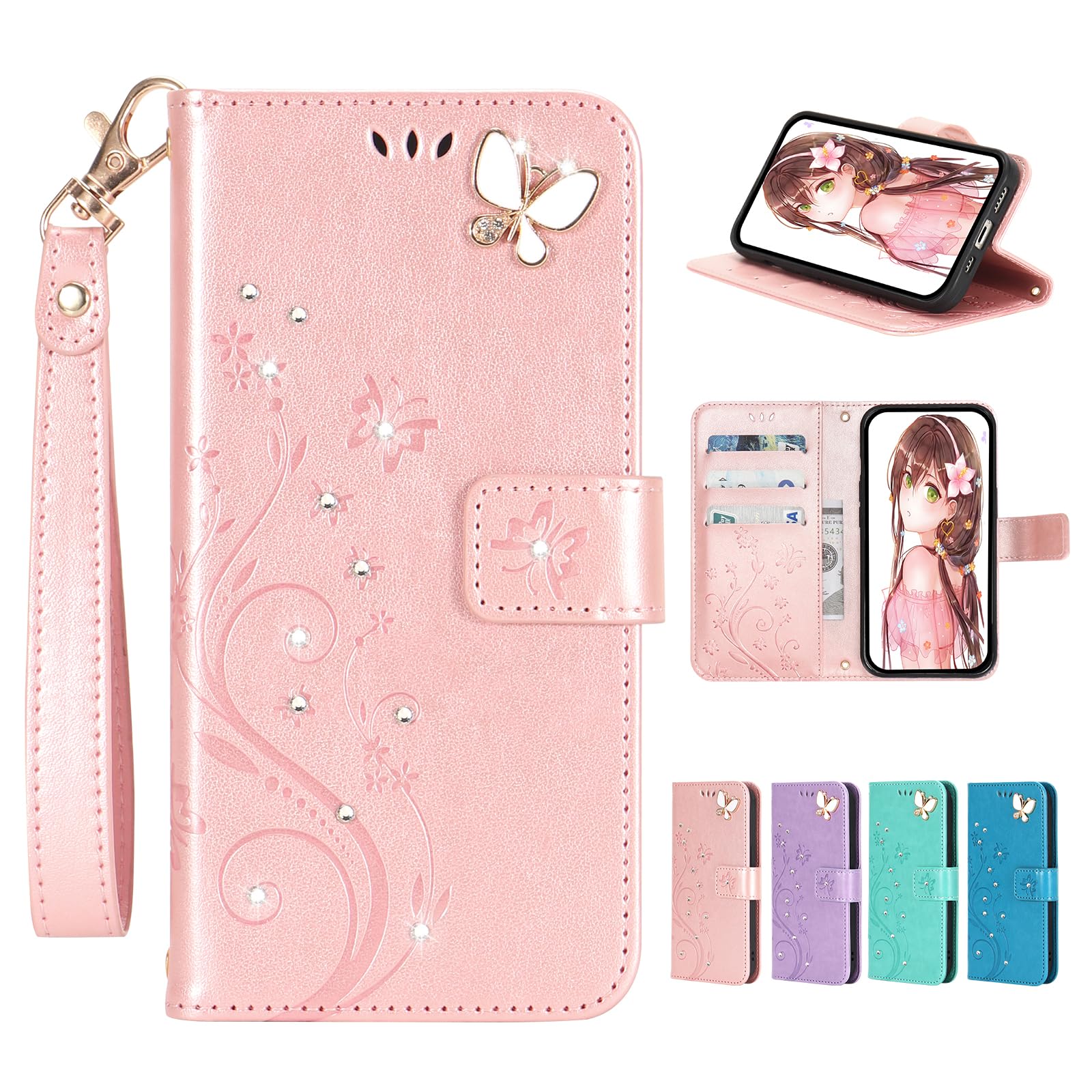 AQUOS sense10/AQUOS sense9適用のケース 手帳型SH-53F SH-53E SHG14 SH-M29 ケースアクロス センス9 センス10ケース かわいい おしゃれ ストラップ付き あくおすセンス10マホケース帳型 カバー カード入れ収納 スタンド機能 マグネット式 ローズゴールド
