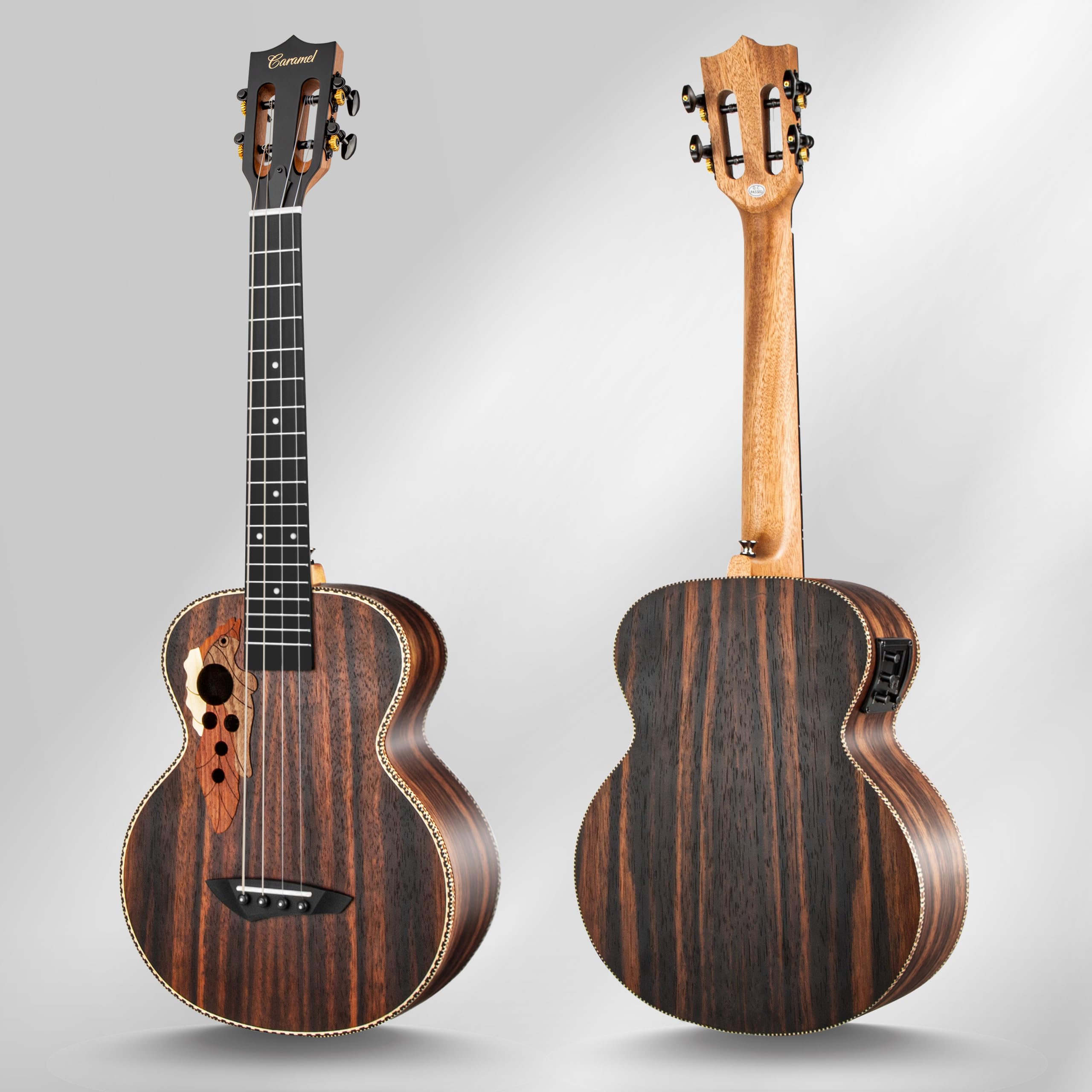 Caramel Ebony Wood Baritone Ukulele 30inch Wood LCD Color Display Electric Ukelele Kit Hawaiian Beginner Guitar Starter Pack Bundle Gig bag, Strap, Strings Set - Image 7