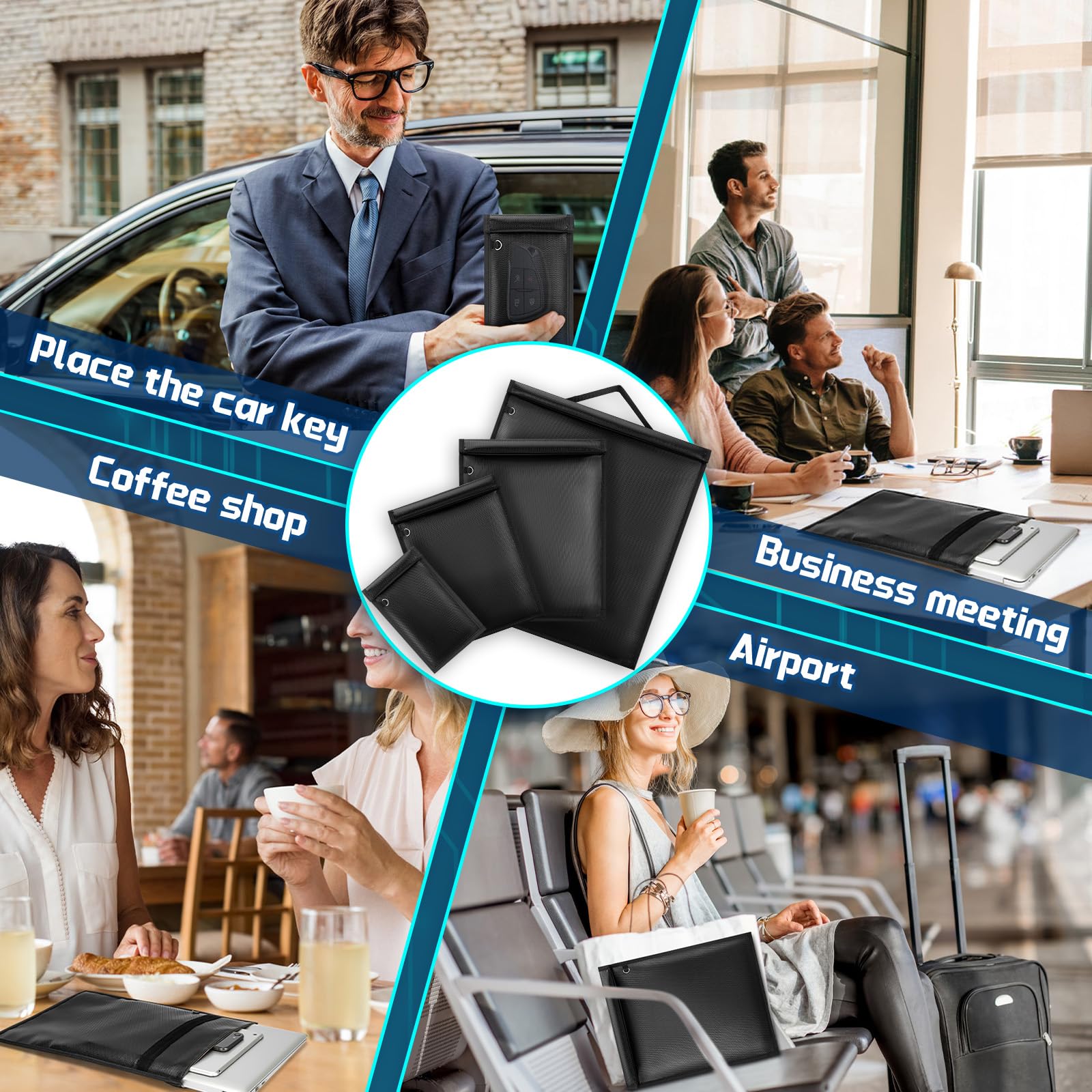 Bolsa Faraday,4 Piezas Faraday Bag Protectora EMP para TeléFonos MóViles,Ordenadores PortáTiles,Tabletas,Llaves de Coche,Gran Bolsa de Blindaje de SeñAl,ProteccióN EMP Impermeable e IgníFuga