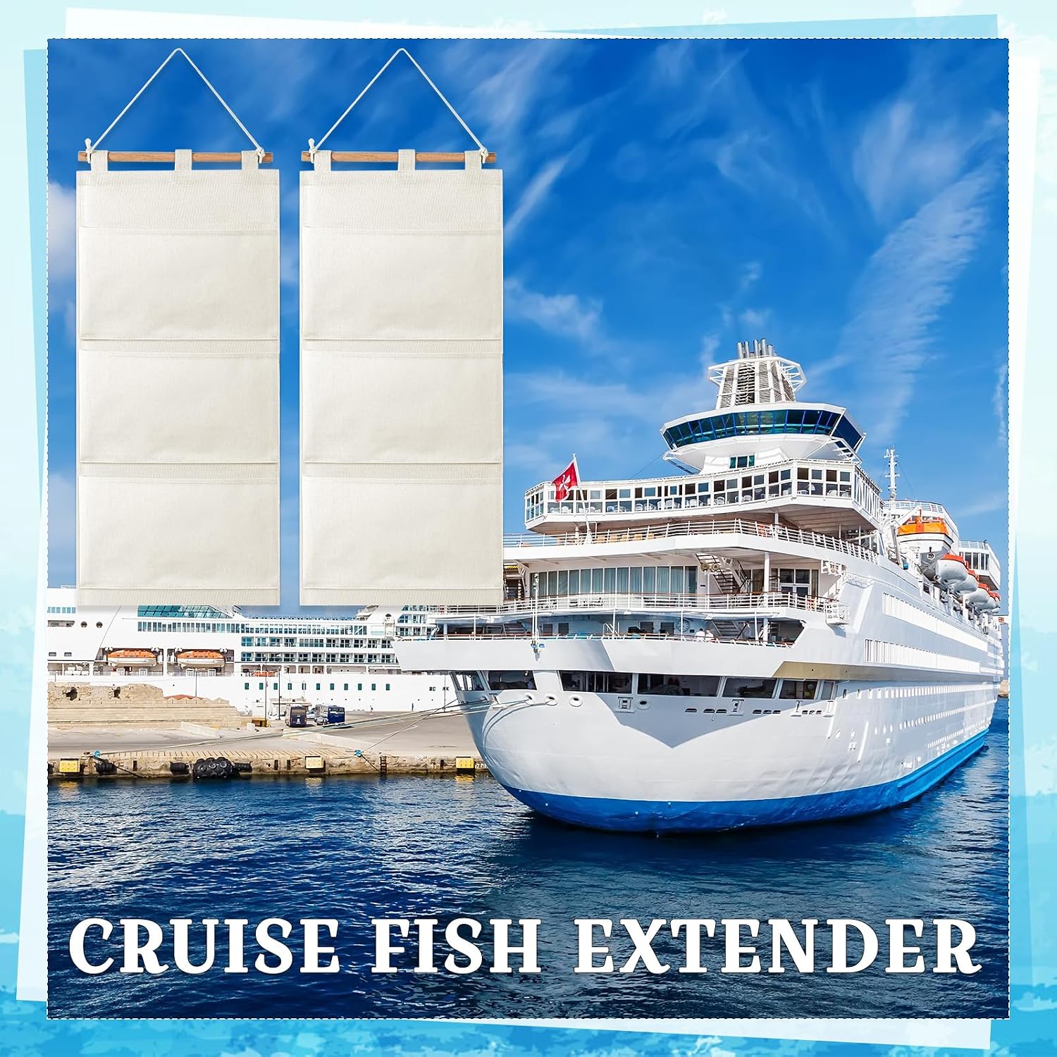 Riakrum 2 Pcs Fish Extenders Cruise Gift Hanger with 3 Pockets 2026 Fe Hanging Cabin Door Organizer Line for Travel Cruise Essentials Gift Exchanges and Pixie Dust(White)