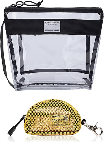 Rough Enough - Juego de bolsa de aseo transparente y bolsa de malla con cremallera pequeña