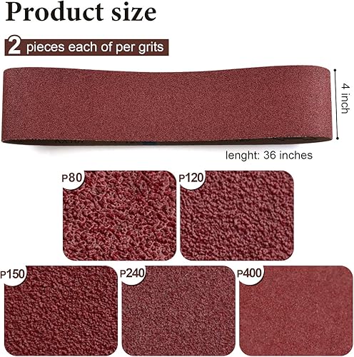 Miniatura 2 de Juego de correas de lijado y discos de lijado para lijadora de disco y banda combinada, 10 correas de lijado de óxido de aluminio de 4 x 36 pulgadas