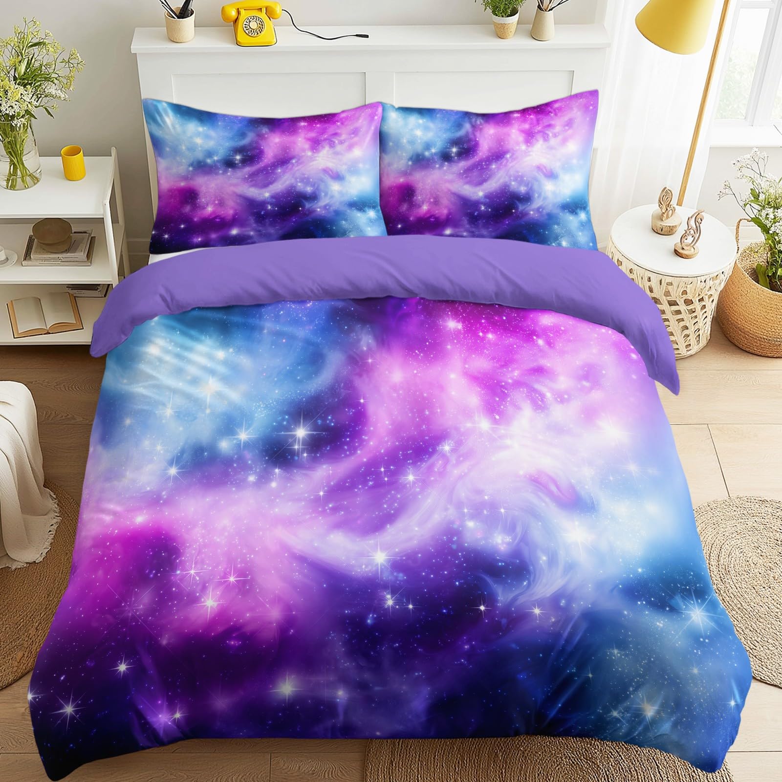 Generisch Science-Fiction Komplet pościeli z motywem kosmosu, mgławicy, galaktyka, 240 x 220 cm, 3-częściowy zestaw dekoracyjny, poszewka na kołdrę z mikrofibry z 2 poszewkami na poduszkę 80 x 80 cm