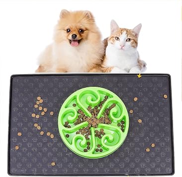 Cat Dog Food Mat Silicone Pet Feeding Mat Waterproof & Non Slip Pet Bowl Placement Tray to Prevent Food Spills and Water Messes Out to FloorBlack
