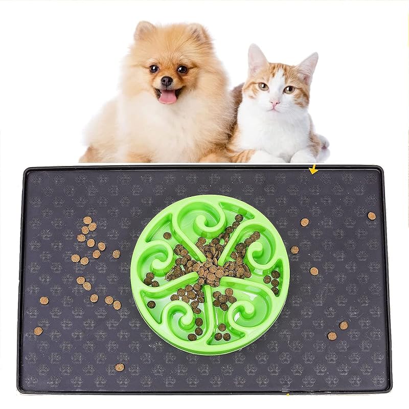 Tapete para Comedouro de Gatos e Cães em Silicone Impermeável Preto 48,01 x 29,97 cm Julytech