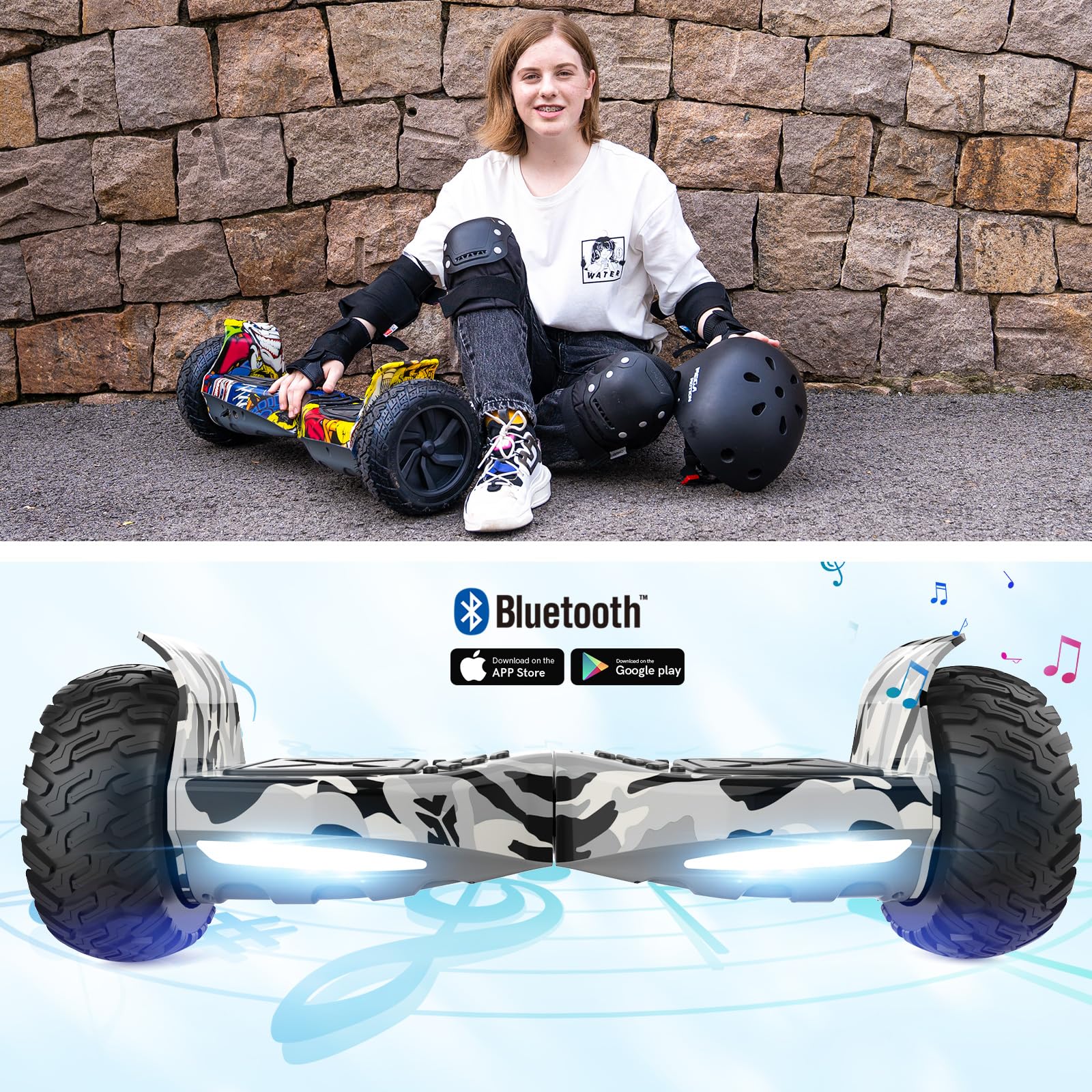 RCB hoverboards SUV y Kart,con Bluetooth, Control de Aplicaciones, Hoverboards Todo Terreno 8.5" Hummer, Mejor Regalo para Niños