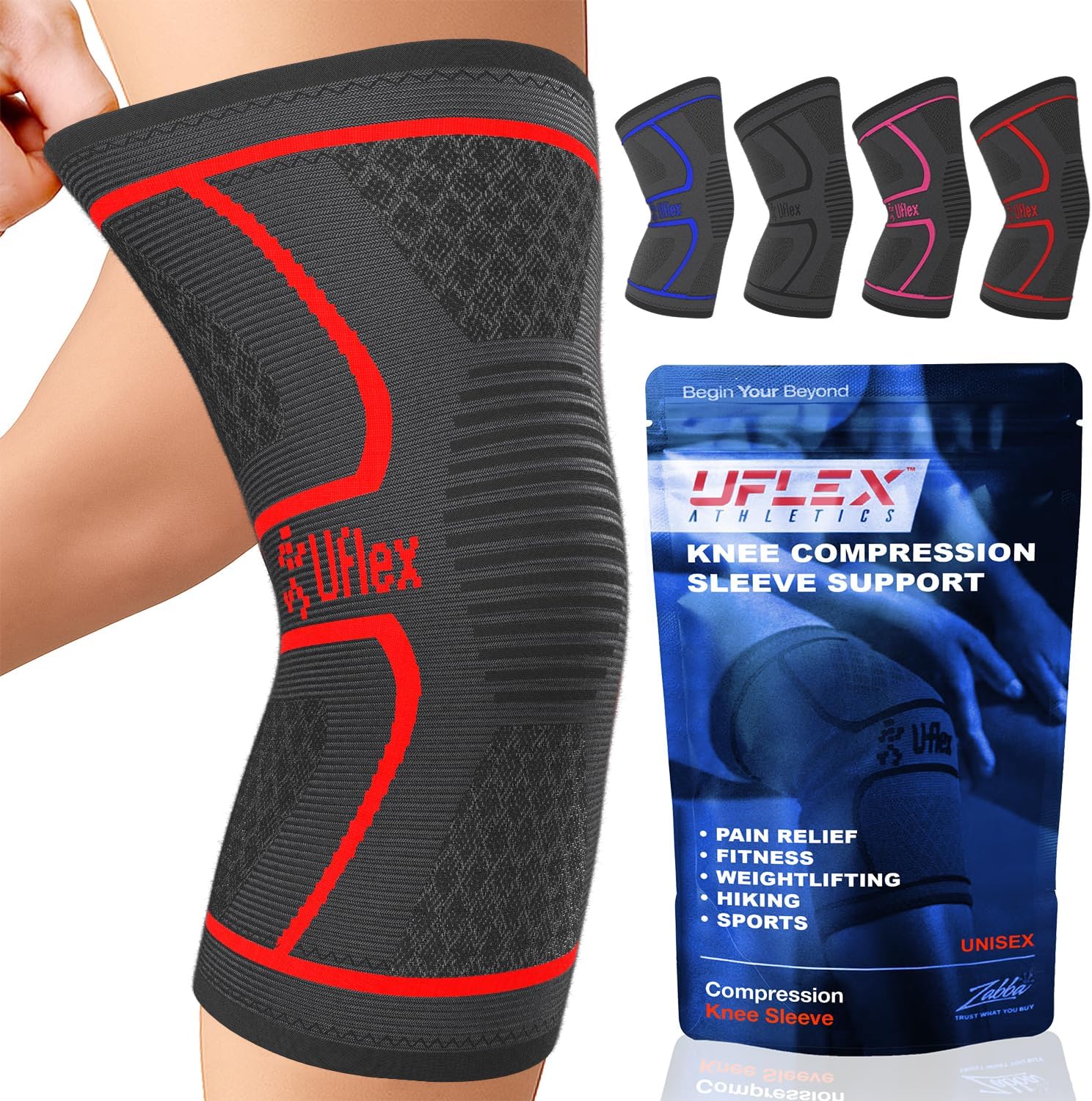 UFlex Athletics Compression Knee Brace for Women & Men Knee Sleeves Support for Sports, Running, Weightlifting, Arthritis, Meniscus Tear, ACL, Hiking, Recovery Support & Fitness - Amazon product rated Grade B