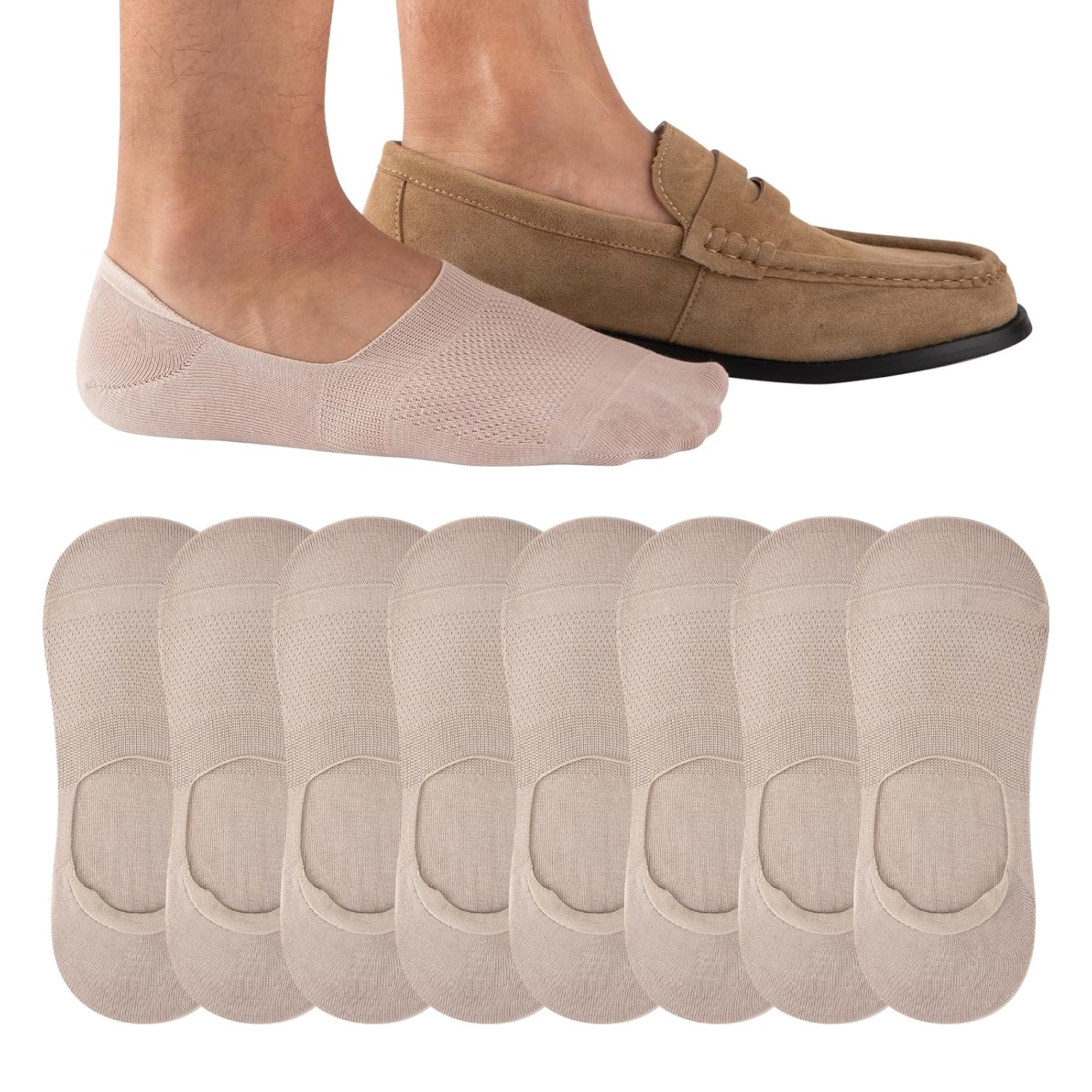 COOPLUS 8 pares de meias invisíveis masculinas antiderrapantes de algodão de corte baixo invisíveis para mocassim