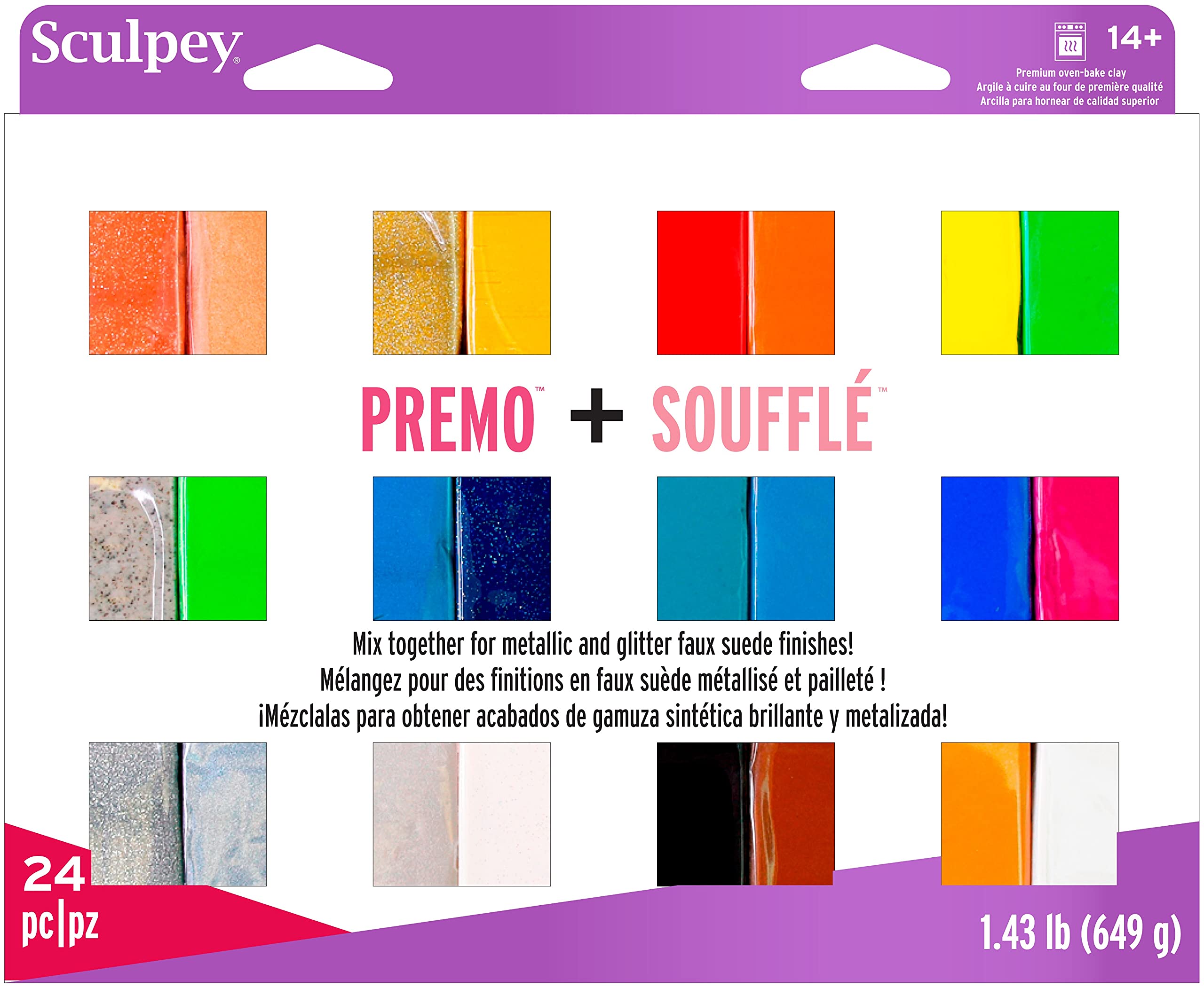 SculpeyPolyform Soufflé & Sculpey Premo Premium, Polymer Oven-Bake Clay, 24 Unique Colors Set, Non Toxic, 11.43 lbs, Great for Jewelry Making, Holiday, DIY, Mixed Media and More!, OSFA, PE4009