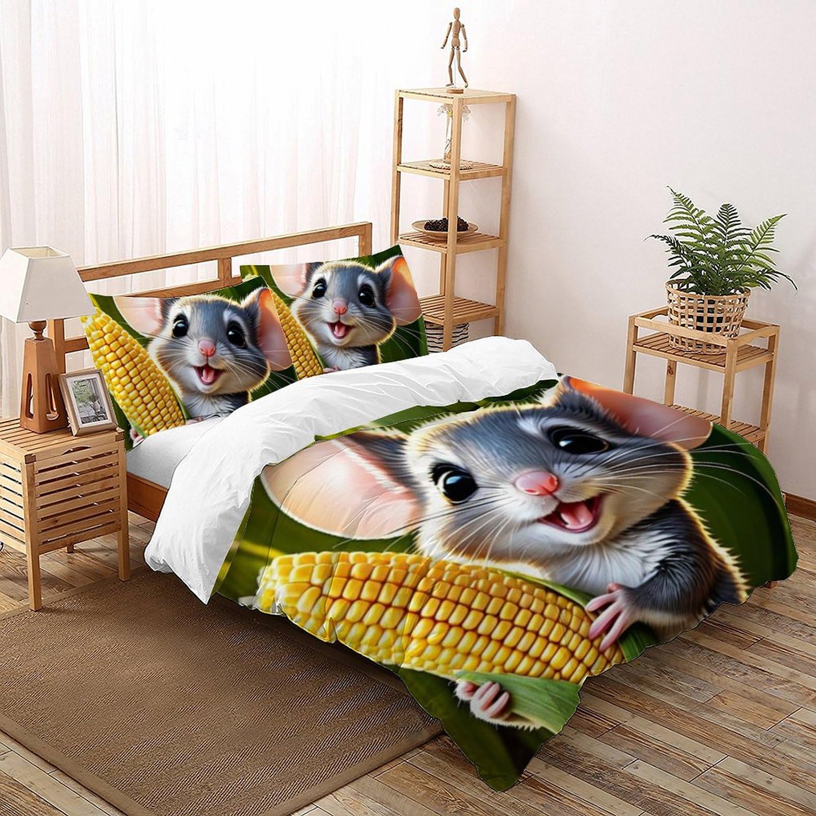 Housse de couette double microfibre facile à laver 200x200cm animaux anti-pli pour lit fille