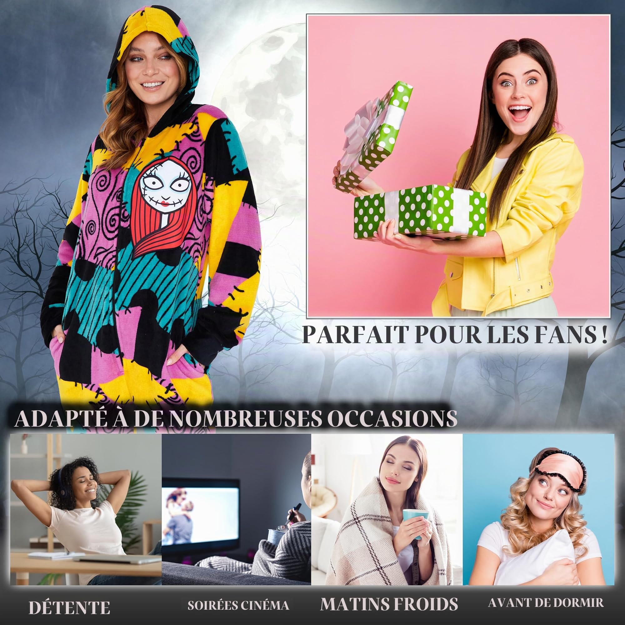 Disney The Nightmare Before Christmas Combinaison Pyjama Polaire avec Capuche Femme