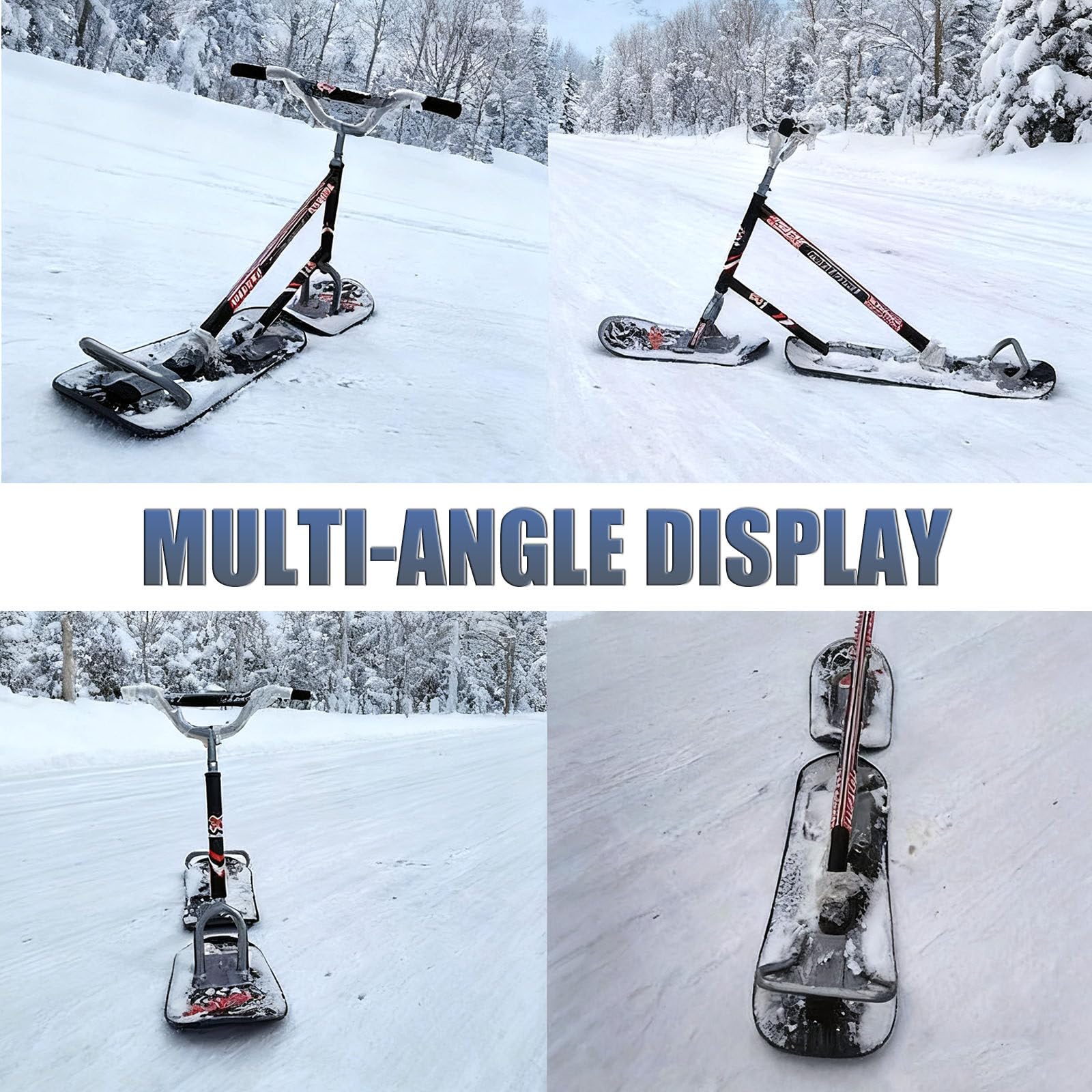 Snow Scooter Adulte - Plateau pivotant 360° & Double Base | Poignée antidérapante & Cadre Aluminium | Planche Tout-Terrain pour Loisirs familiaux, Luge et Exploration hivernale Black