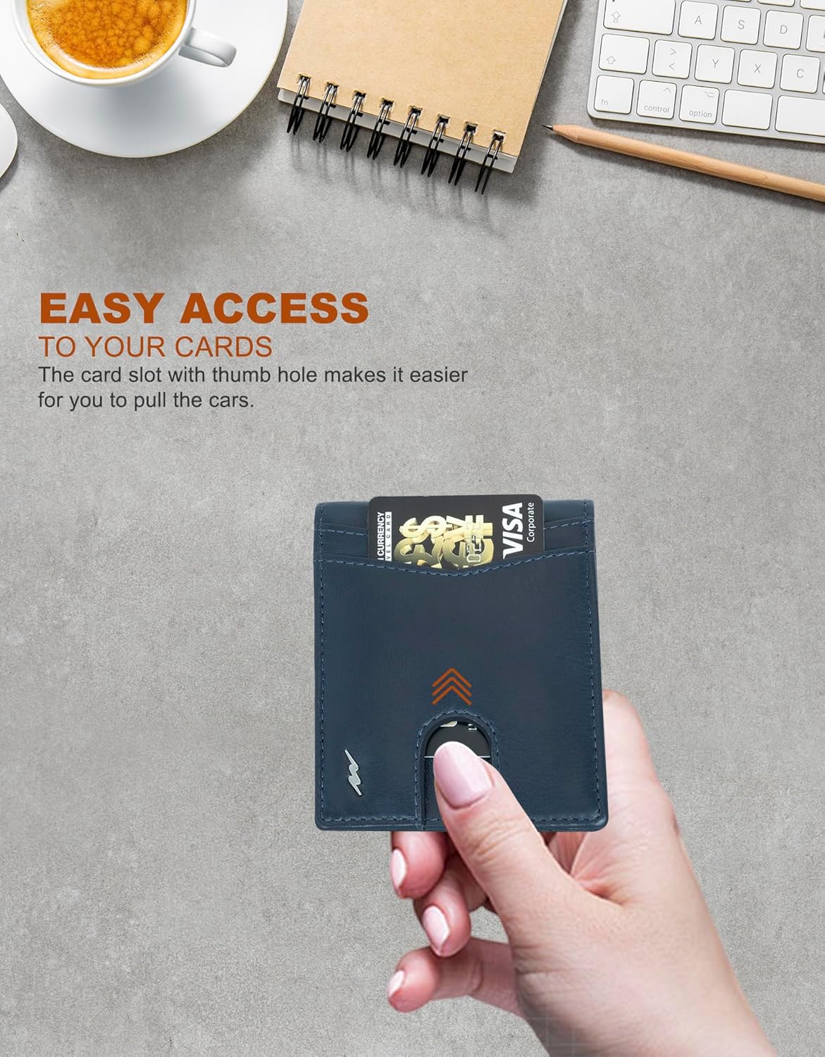 Marc Peter Wallet for Men Slim Bifold RFID Blocking with 2 ID Window up to 14 cards Minimalist Front Pocket Full Grain Leather Wallet and Gift Box Nappa Navy - Image 4