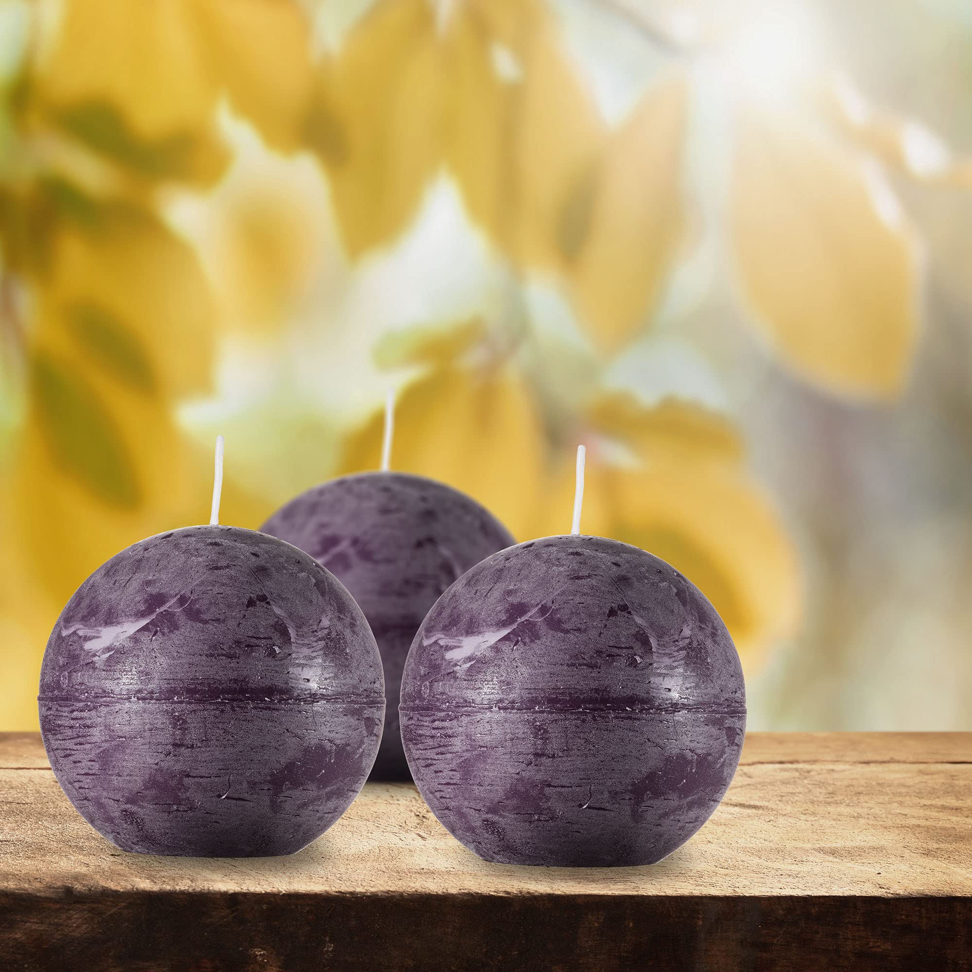 SPAAS Candele rotonde non profumate viola – 3 pollici rustiche a sfera per decorazione di nozze, celebrazioni, candele di festa e decorazione domestica – Set di 6 candele a sfera di paraffina