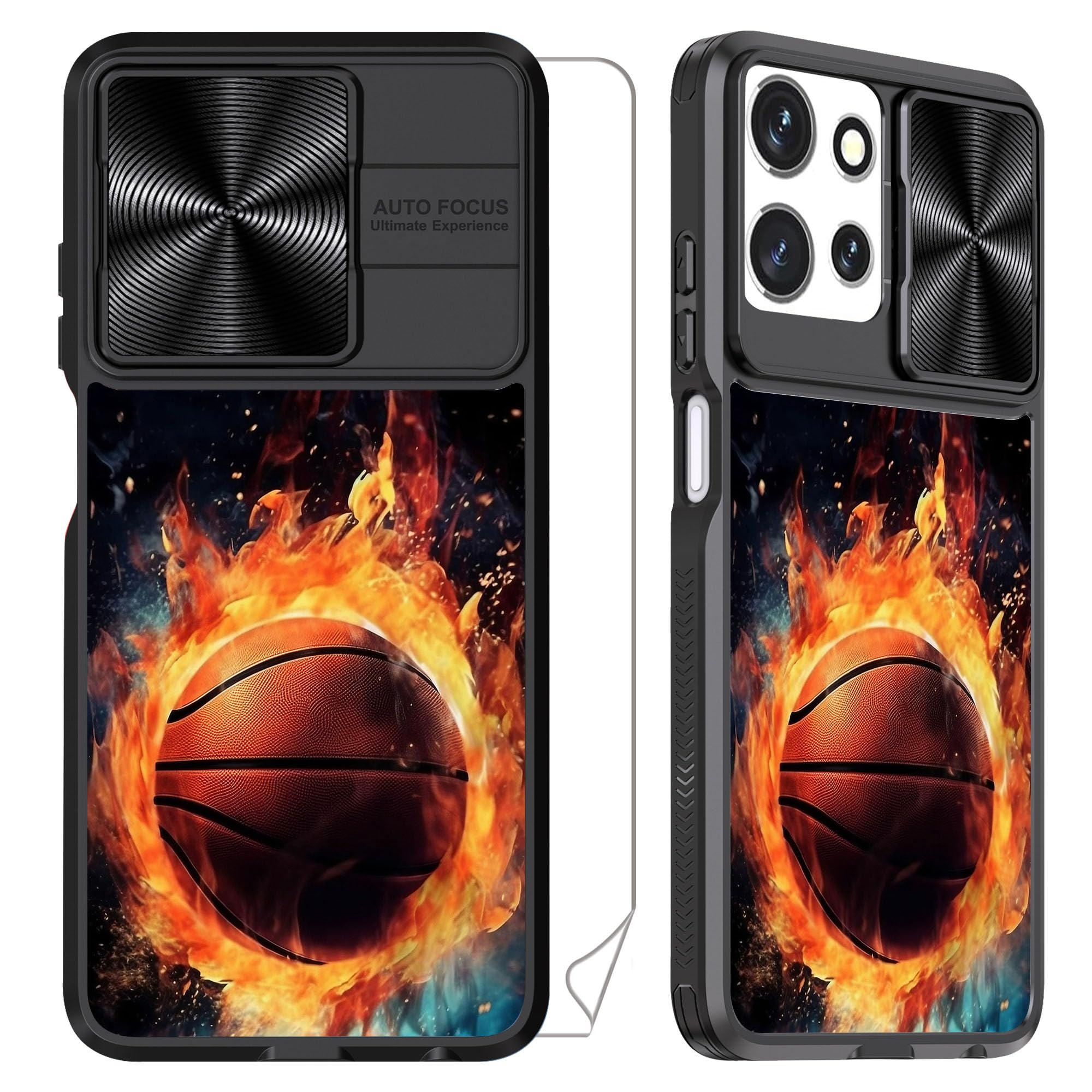 for Motorola Moto G Power 5G 2025 Case with Passionate Basketball, Metal Slide Camera Cover, Screen Protector, Anti-Peeping Privacy Safeguard, Camera