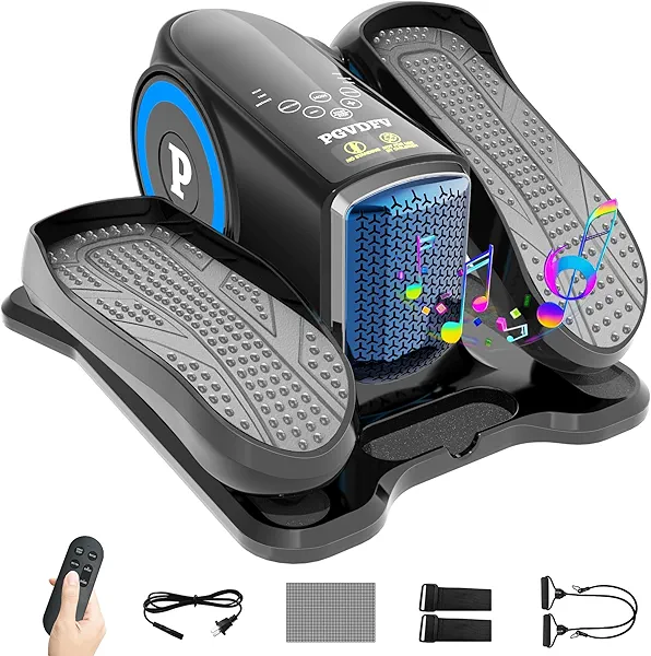 Under Desk Elliptical Machine, Elliptical Leg Exerciser with Bluetooth Speaker, 12 Adjustable Speeds, Auto & Manual Modes, Remote Control & LCD Touchscreen Ideal for Seniors (Blue)