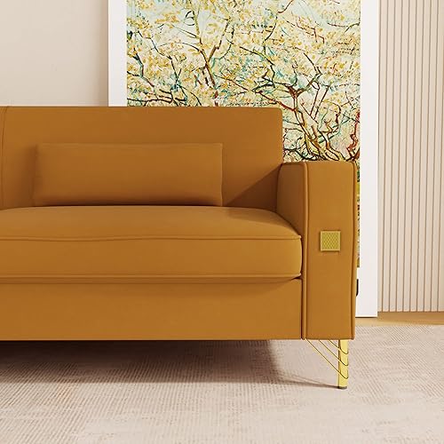 Miniatura 10 de SHUSHI - Sofá de terciopelo negro de 85.63 pulgadas para sala de estar, sofá grande y moderno con patas de metal dorado, tapizado para oficina,