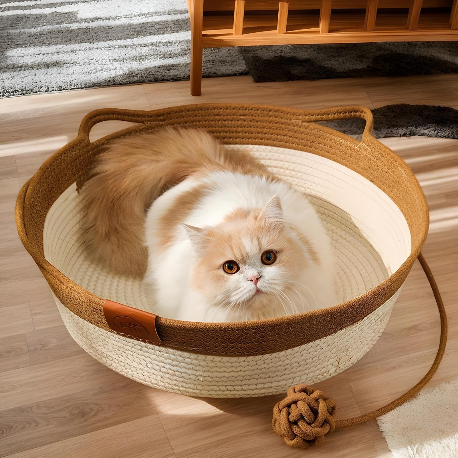 Generico Panier pour Animaux de Compagnie, Panier Chat en Corde tressée - en Coton, Lavable, avec Coussin Amovible, tressé Doux. pour la Table de Chevet en Plein air Dormir dans Le Stan