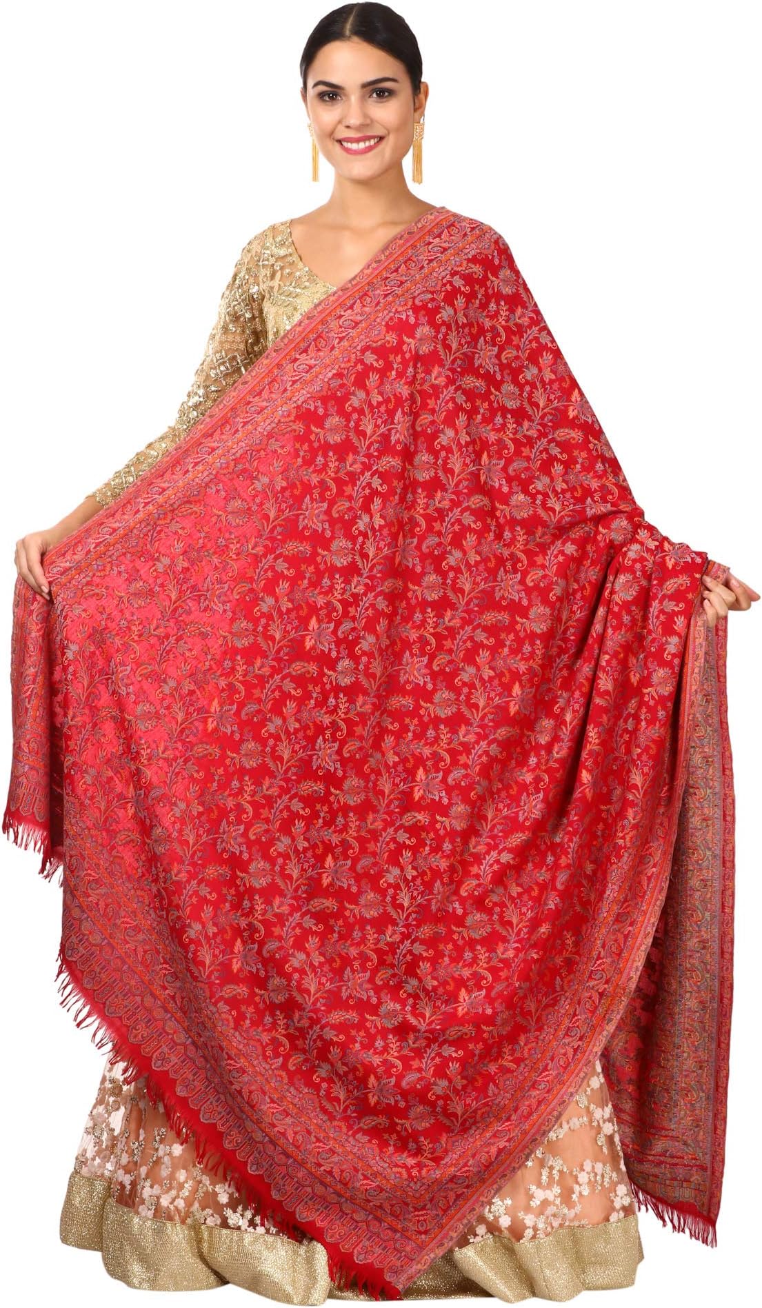 Pashtush Womens Kaani Shawl, Faux Wool, Woven Jacquard Design with Woven Kashmiri Paisleys, Soft and Warm Faux Wool (Taupe)